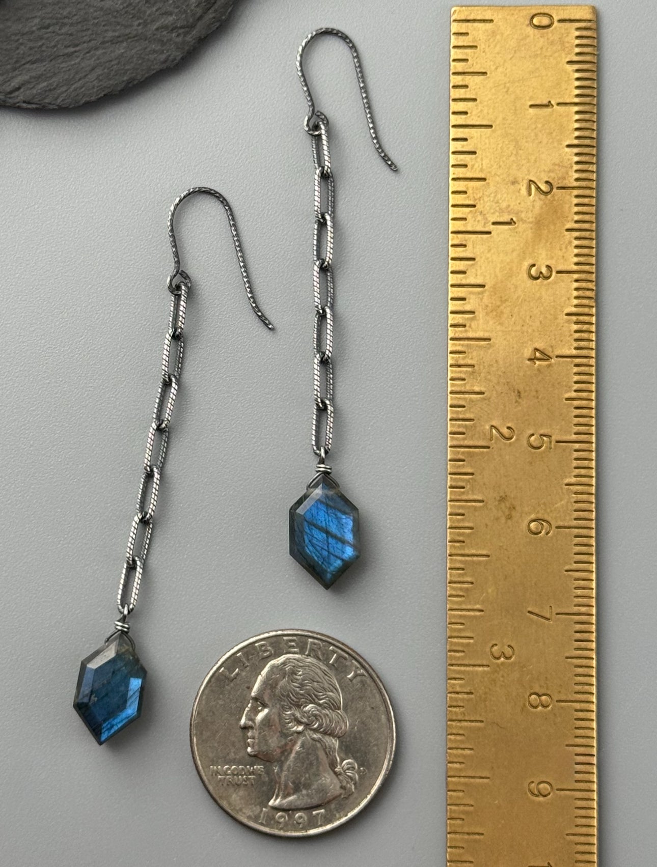 •LINKED• labradorite + oxidized silver earrings