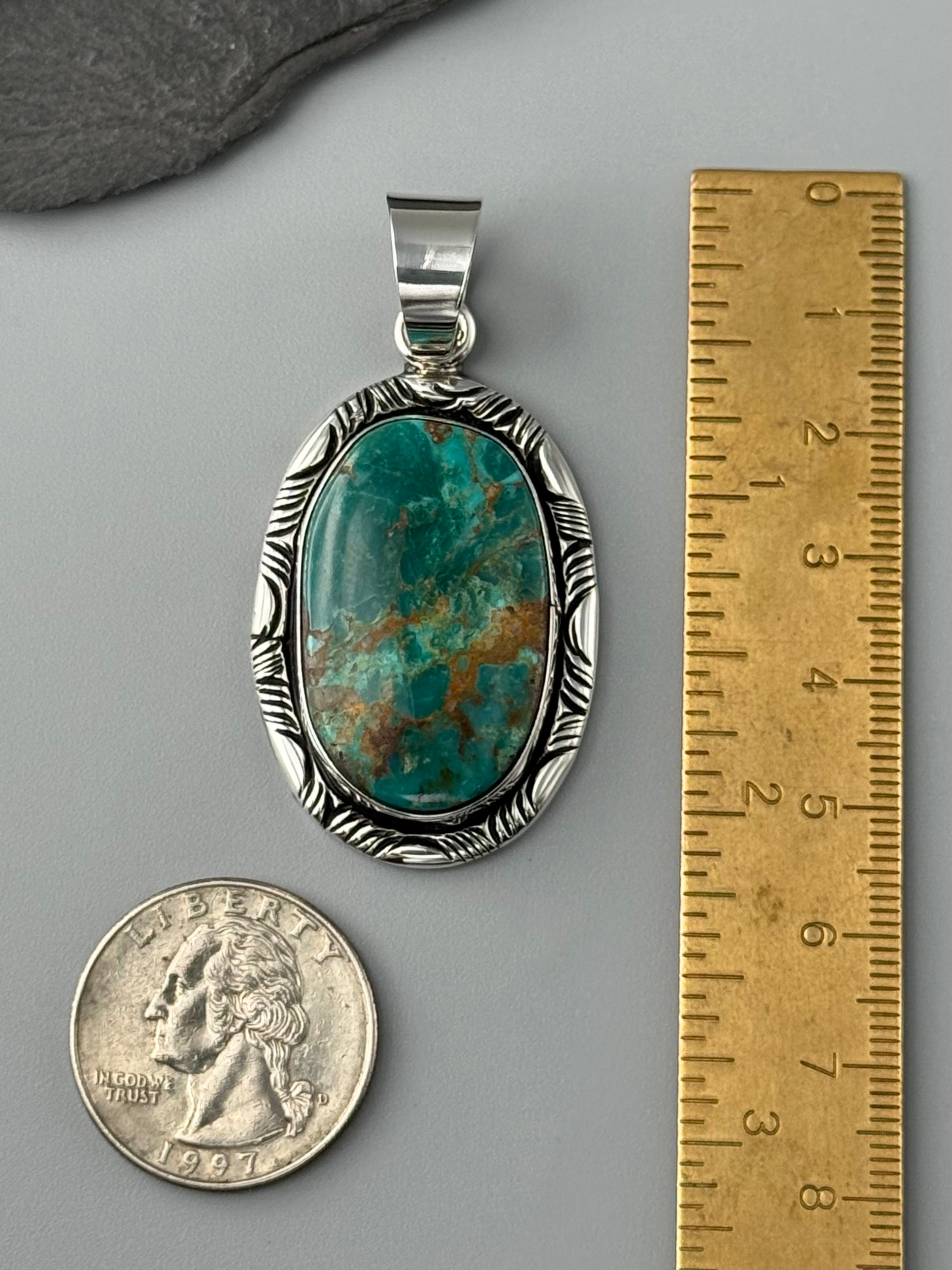 •TURQUOISE - MOUNTAIN FEATHERS• Navajo sterling silver pendant