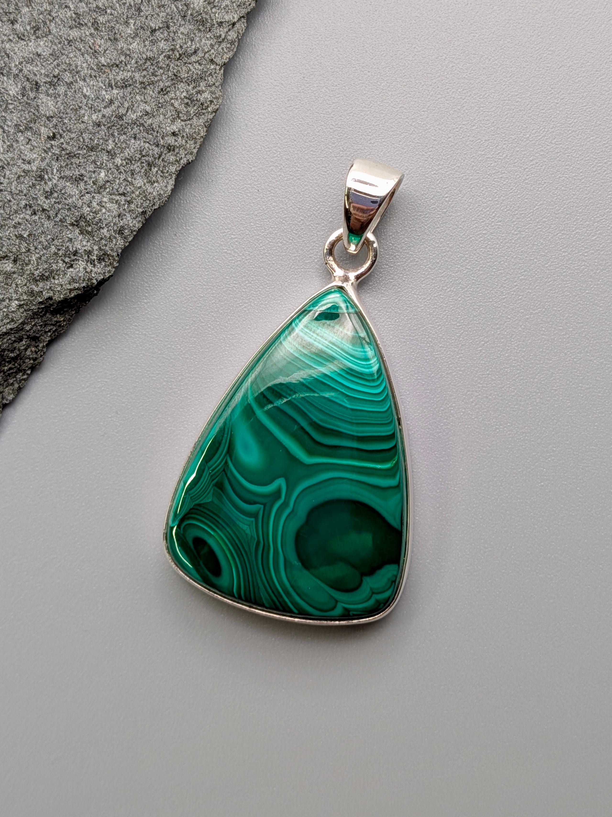 •MALACHITE - SOFT TRIANGLE• sterling silver pendant