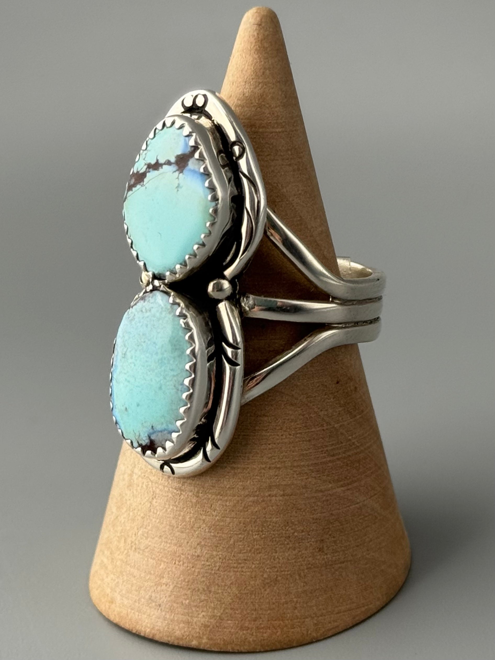 •GOLDEN HILL TURQUOISE - NAAKI• Navajo silver ring (size 8.75)