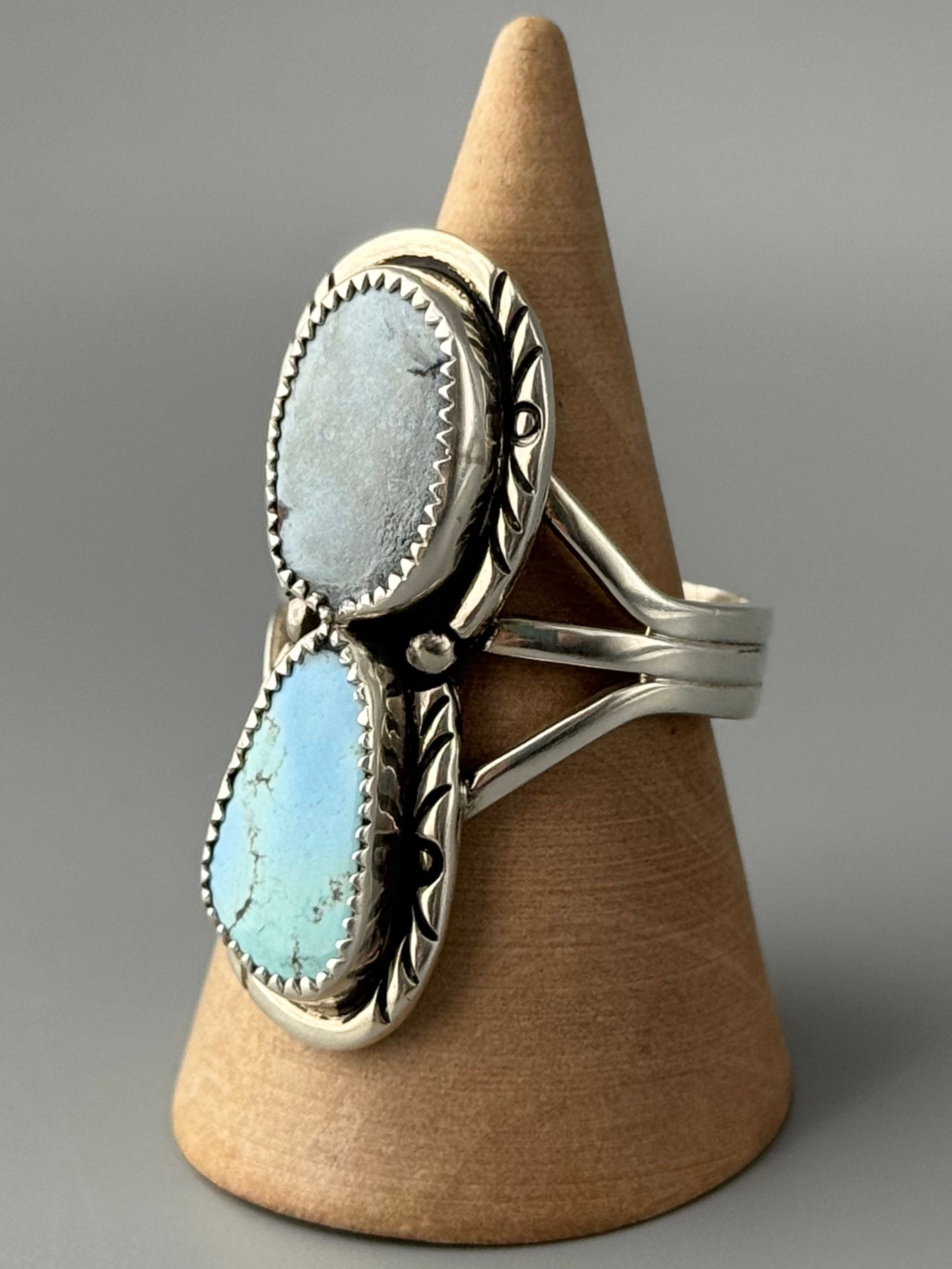 •GOLDEN HILL TURQUOISE - NAAKI• Navajo silver ring (size 10.25)
