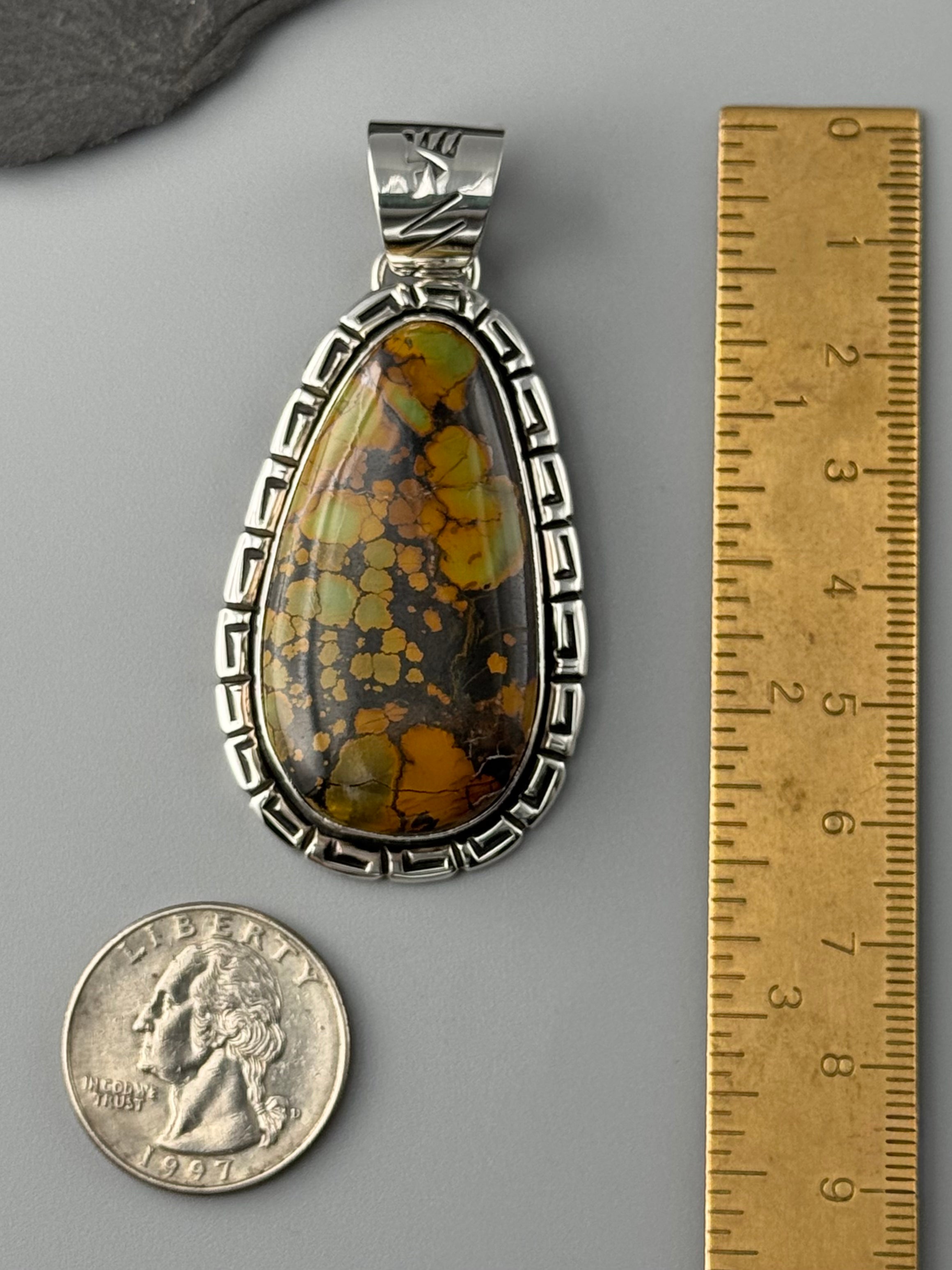•BLACKJACK TURQUOISE - WIND 2• Navajo sterling silver pendant
