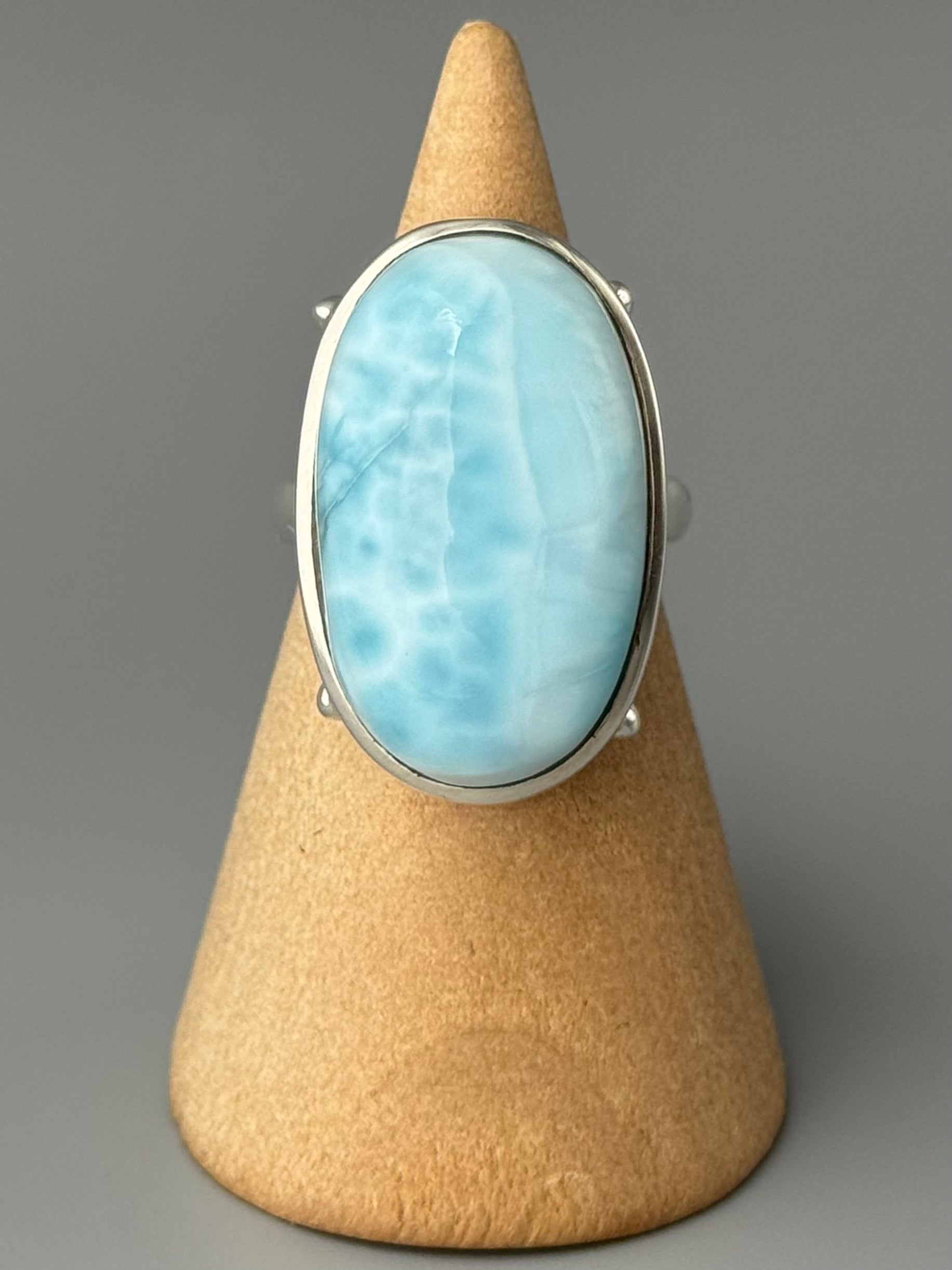 •LARIMAR - 4 DOTS• raised bezel silver ring (size 6.25)