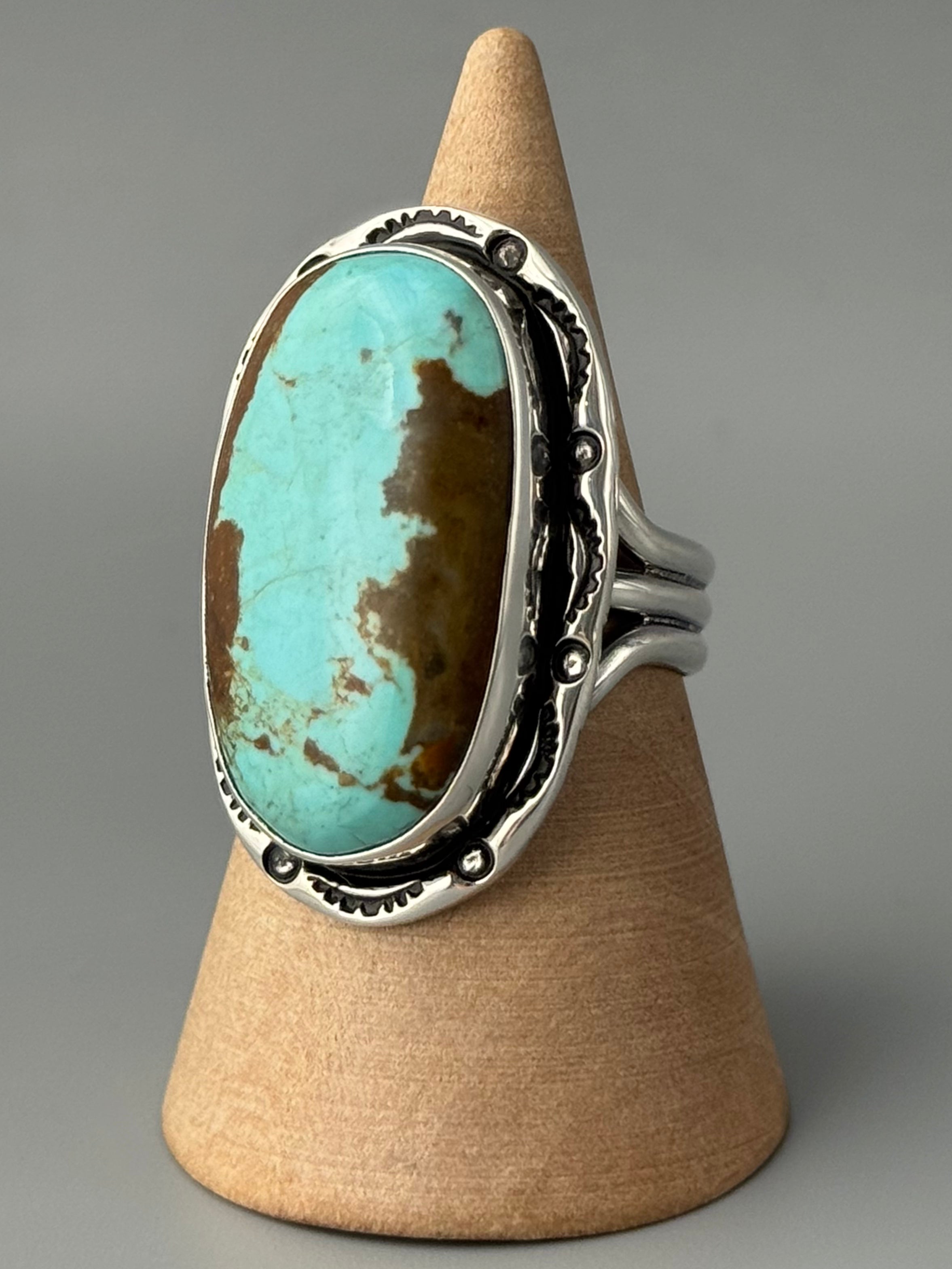 •#8 TURQUOISE - SHÁ• Navajo silver ring (size 9.25)