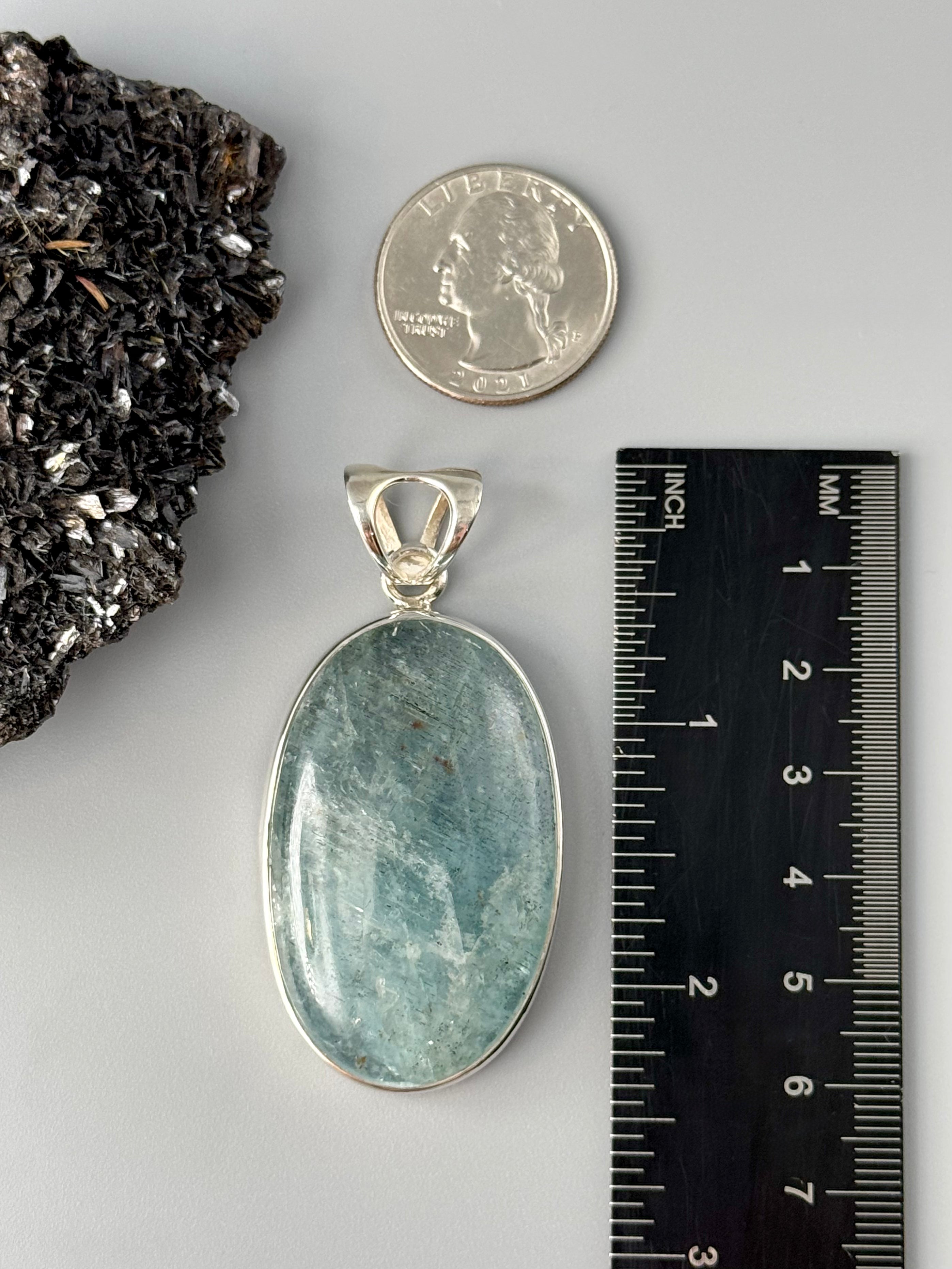 •AQUAMARINE OVAL - 2• sterling silver pendant