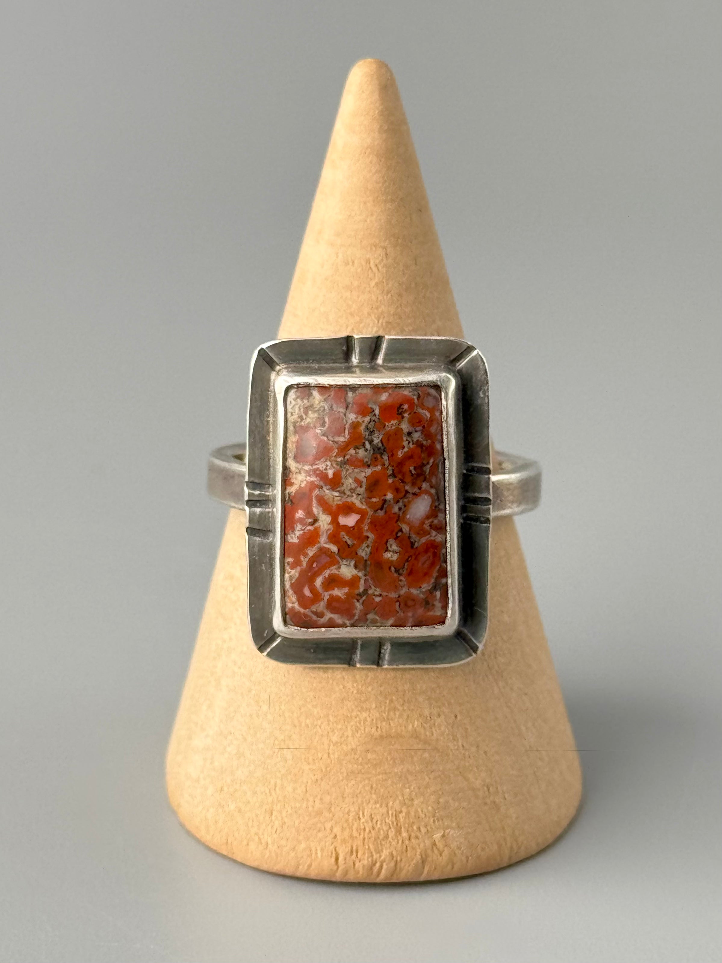 •AGATIZED DINOSAUR BONE - RECTANGLE• oxidized sterling silver ring (size 9.75)