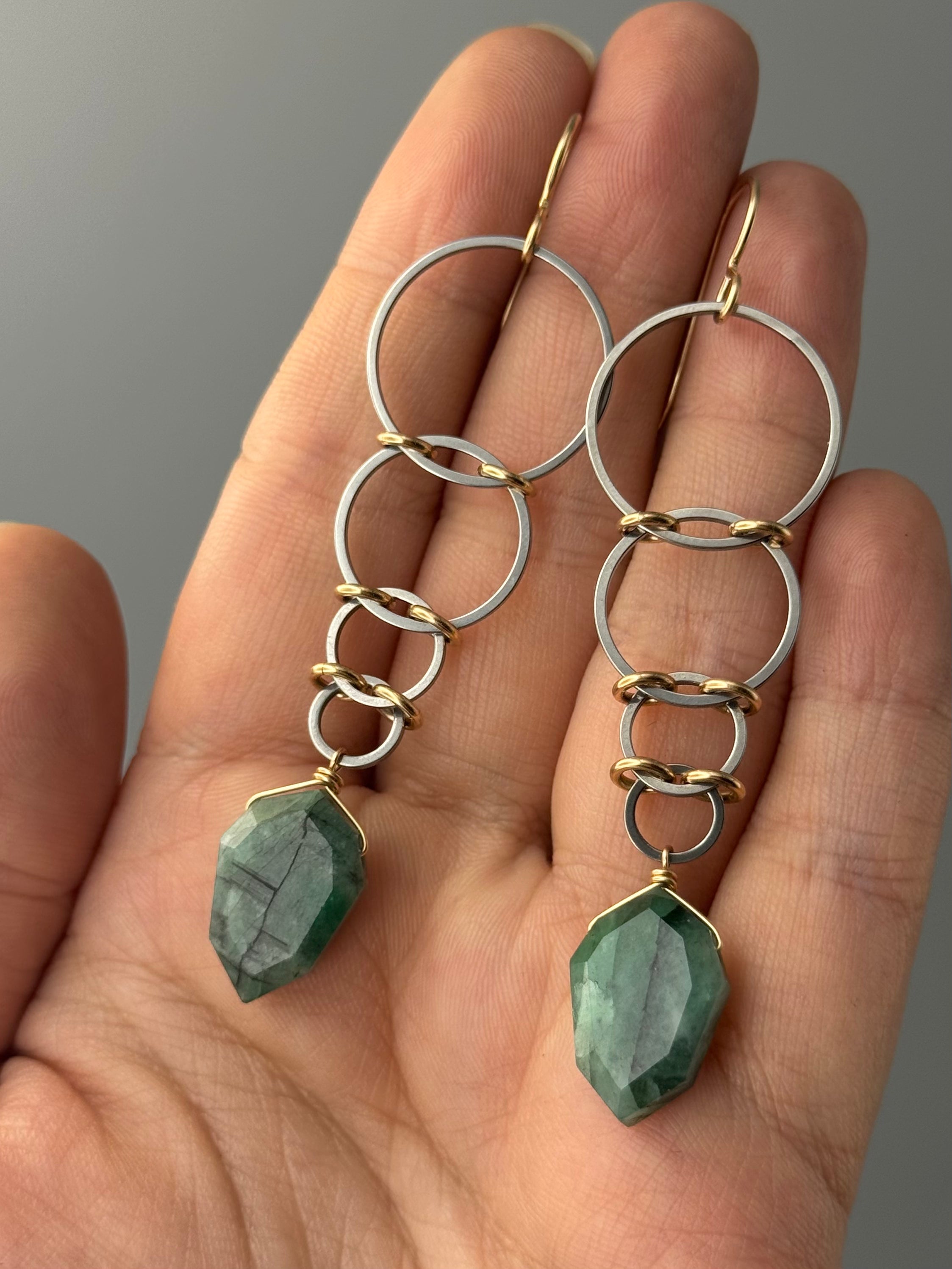 •EOWYN• emerald + mixed metal earrings