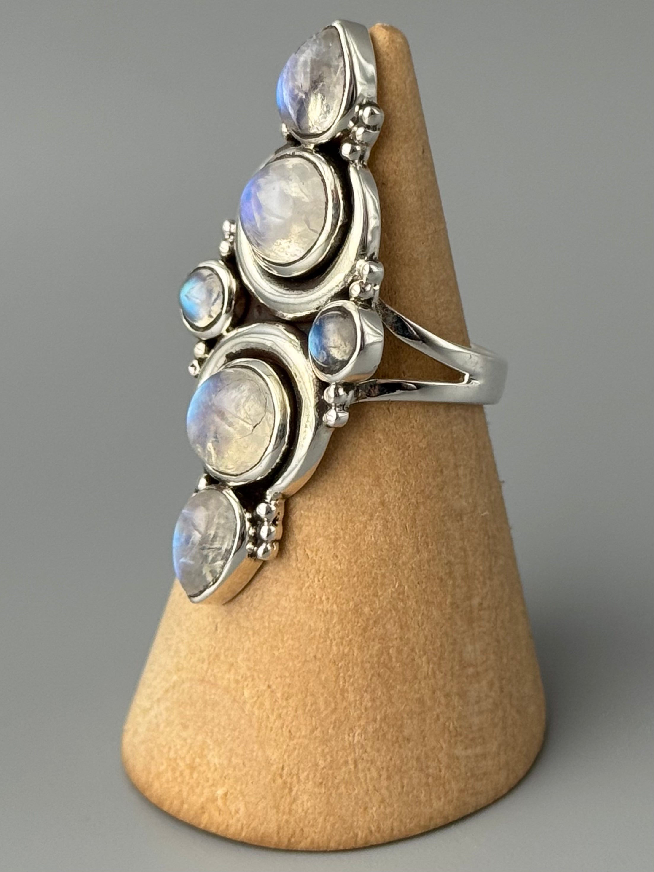 •RAINBOW MOONSTONE - MERIDIANS• split band silver ring (various sizes)