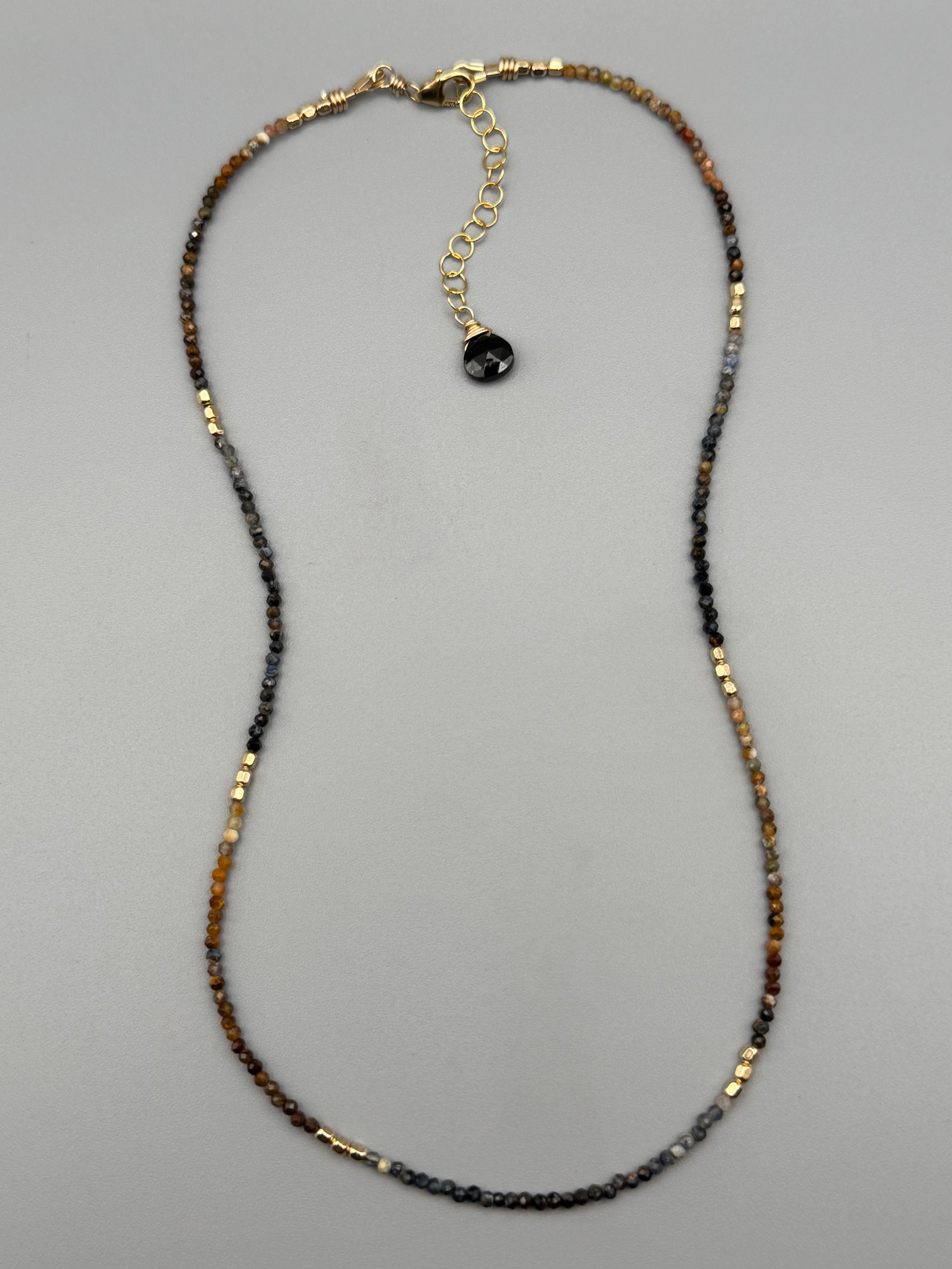 •LIL' NUGGETS• pietersite + gold beaded necklace (16"-17.5" long)