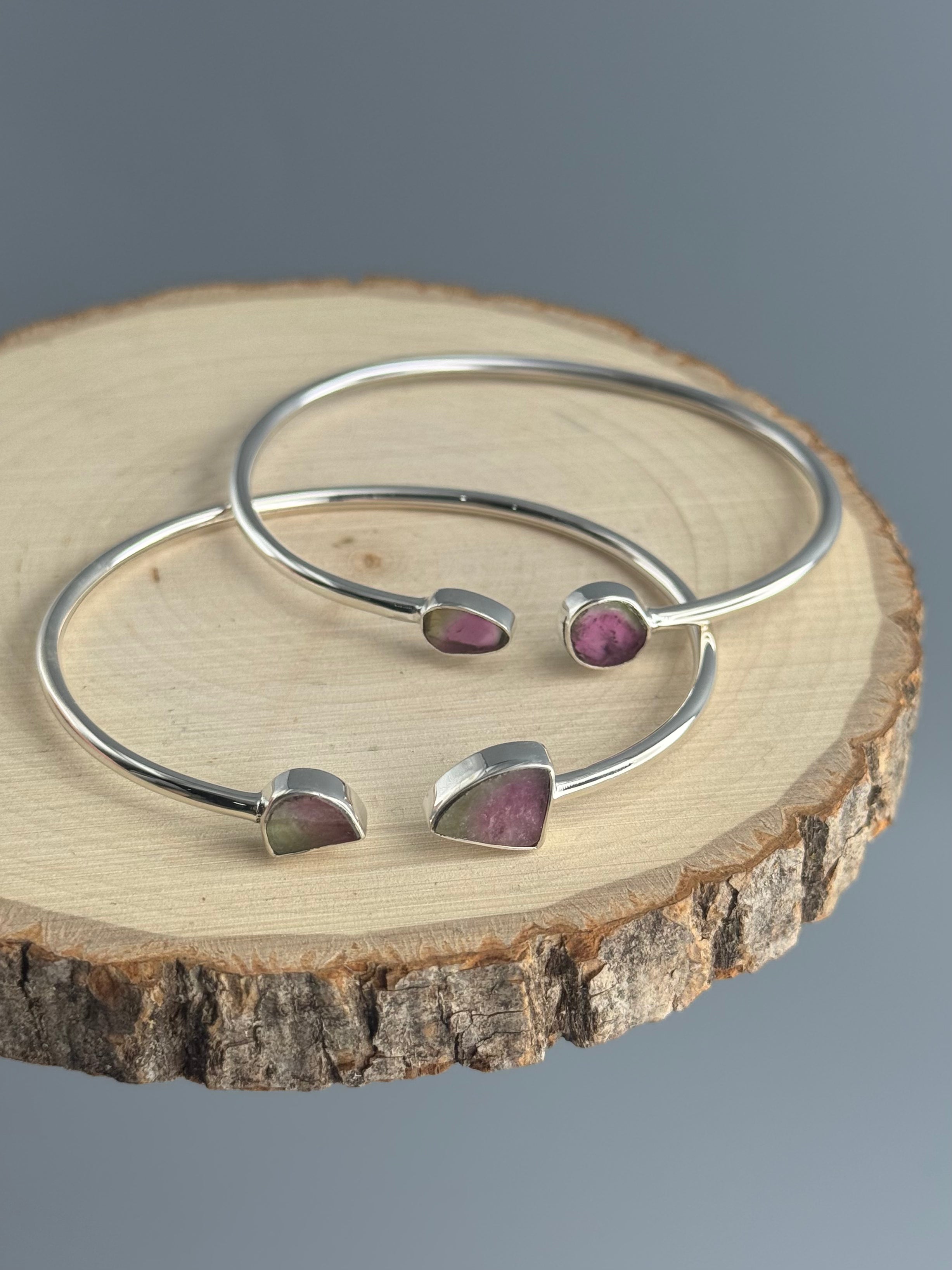 •ORGANIC FREEFORMS - 1• watermelon tourmaline + silver twist-on cuff bracelet