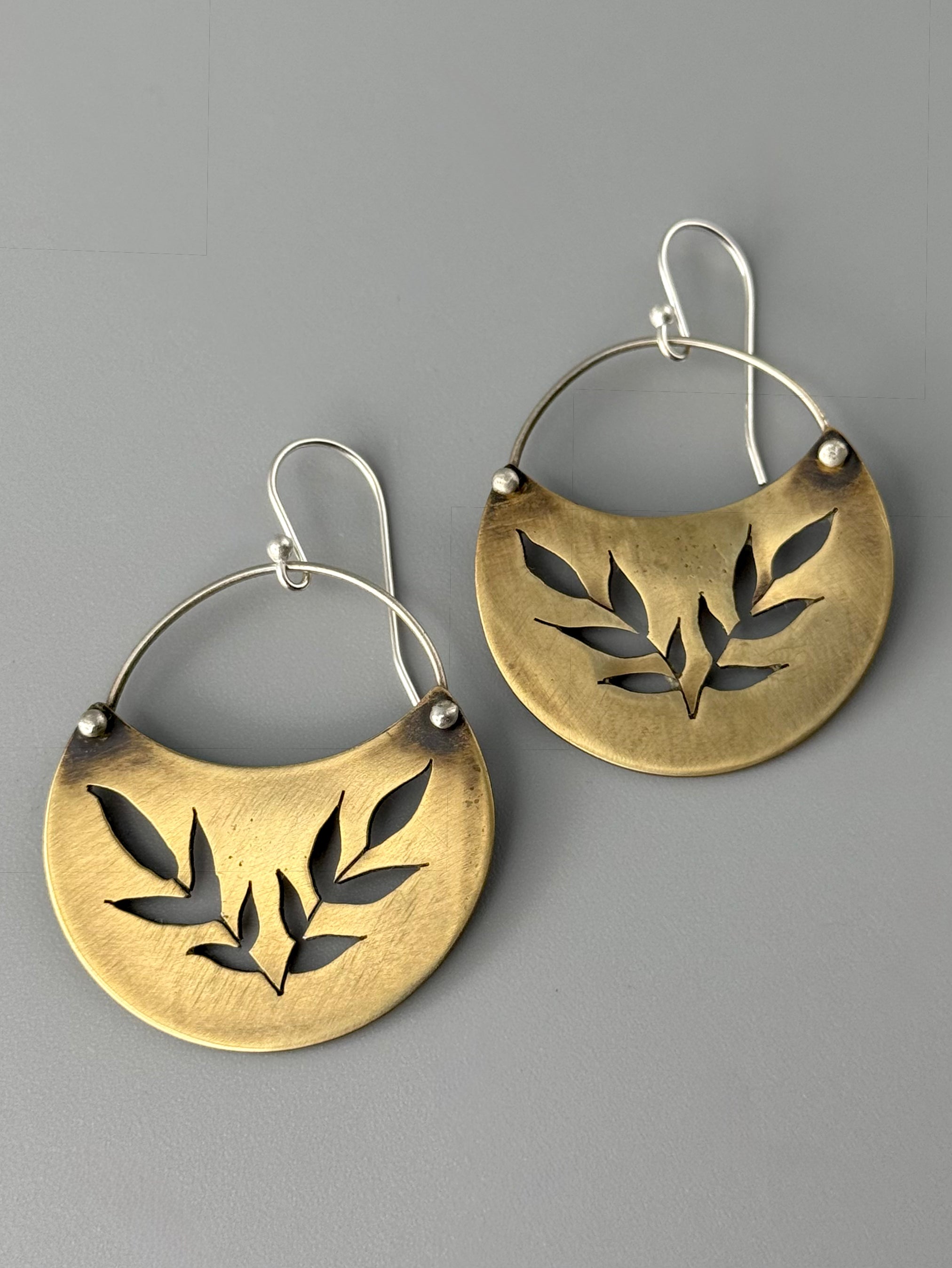 •SWEETGRASS CRESCENT• mixed metal dangle earrings