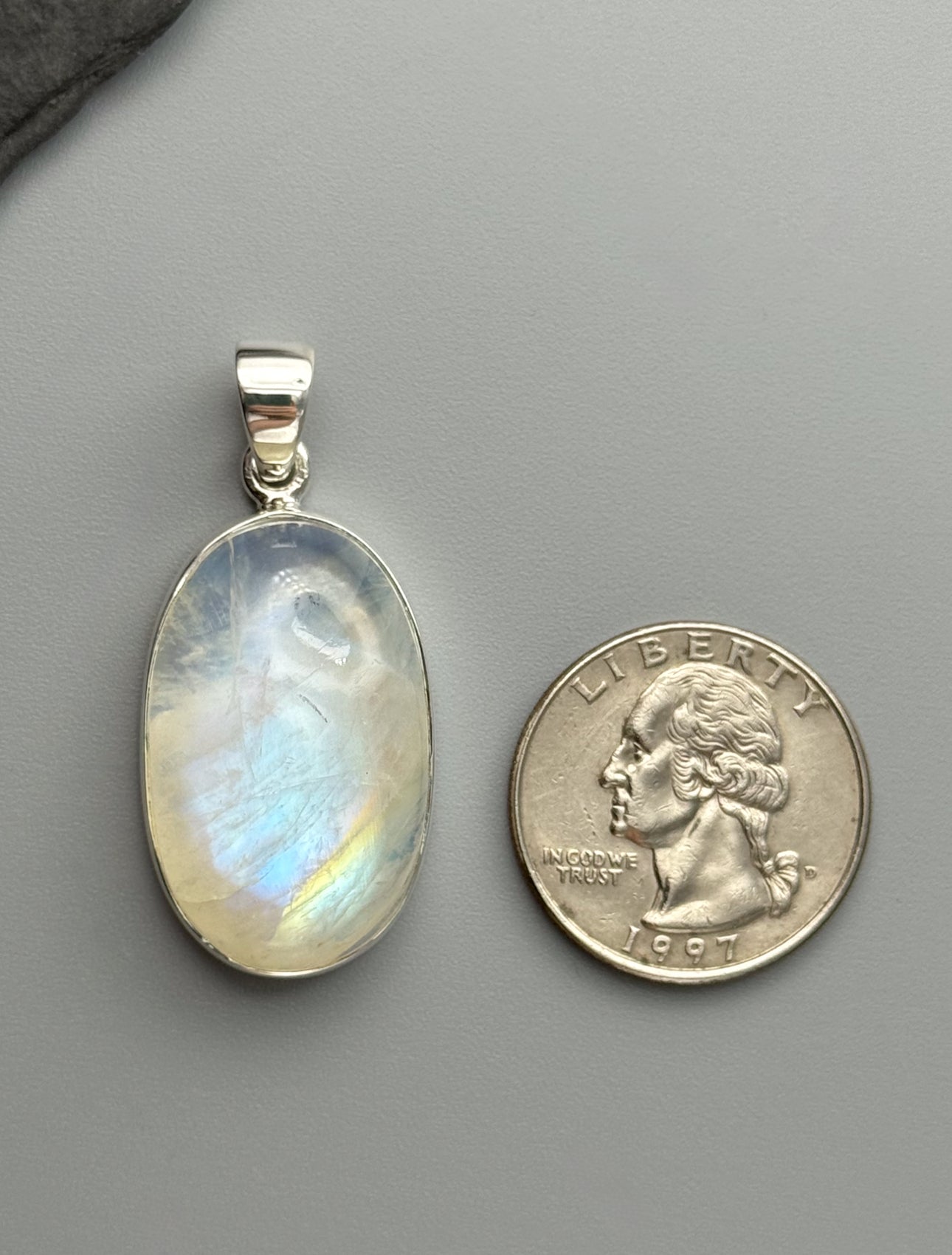 •RAINBOW MOONSTONE OVAL - 2• sterling silver pendant