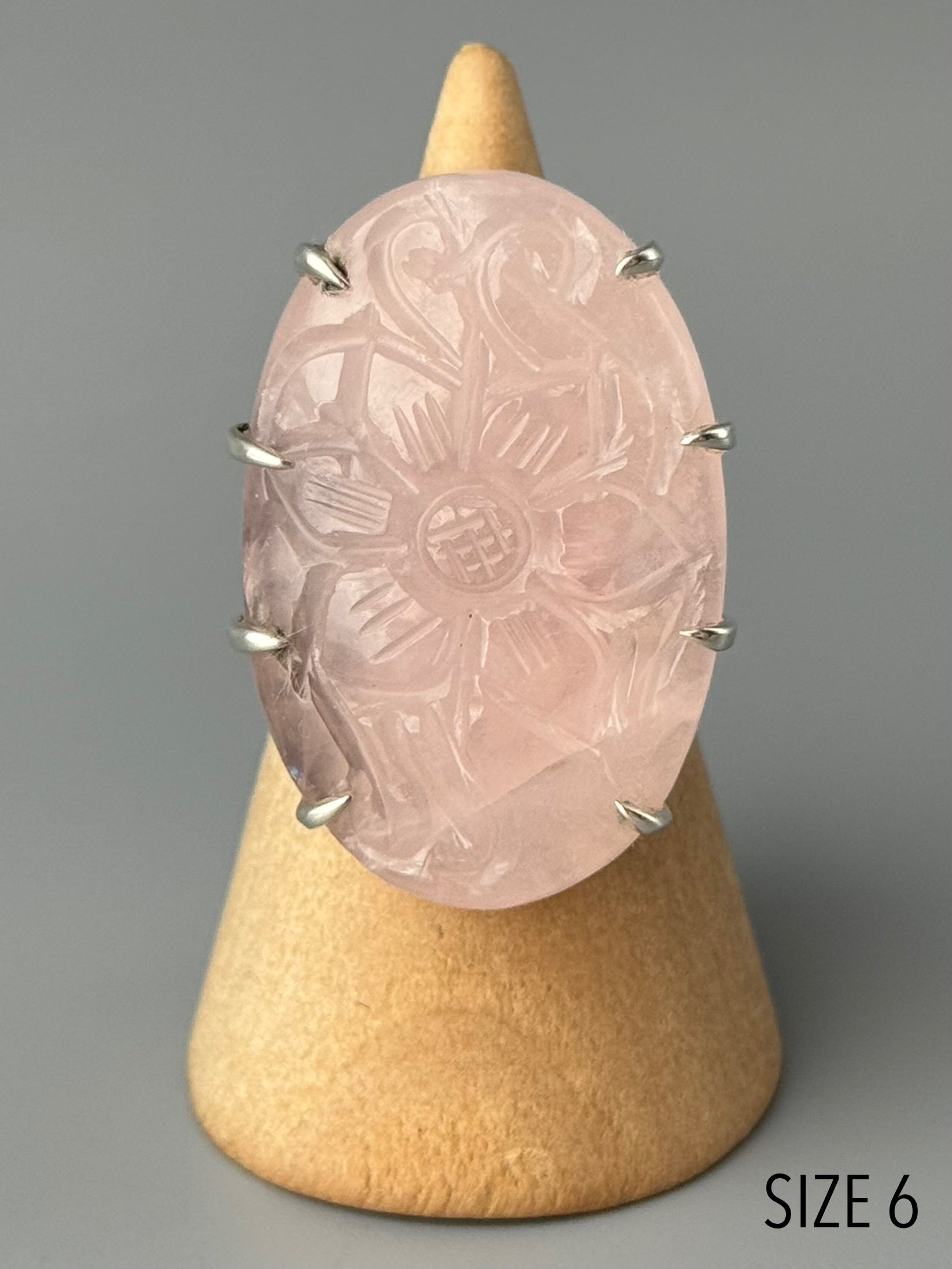 •ETCHED ROSE QUARTZ - OVAL• chevron band silver ring (various sizes)