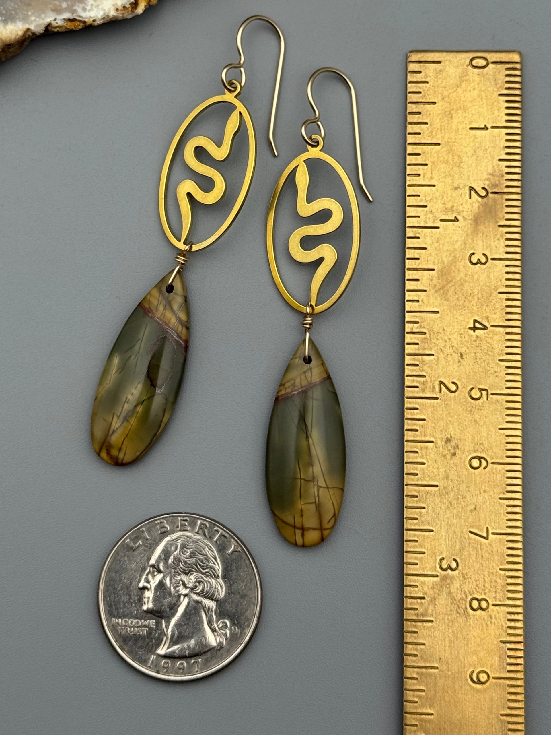 •SLITHER• red creek jasper + gold earrings