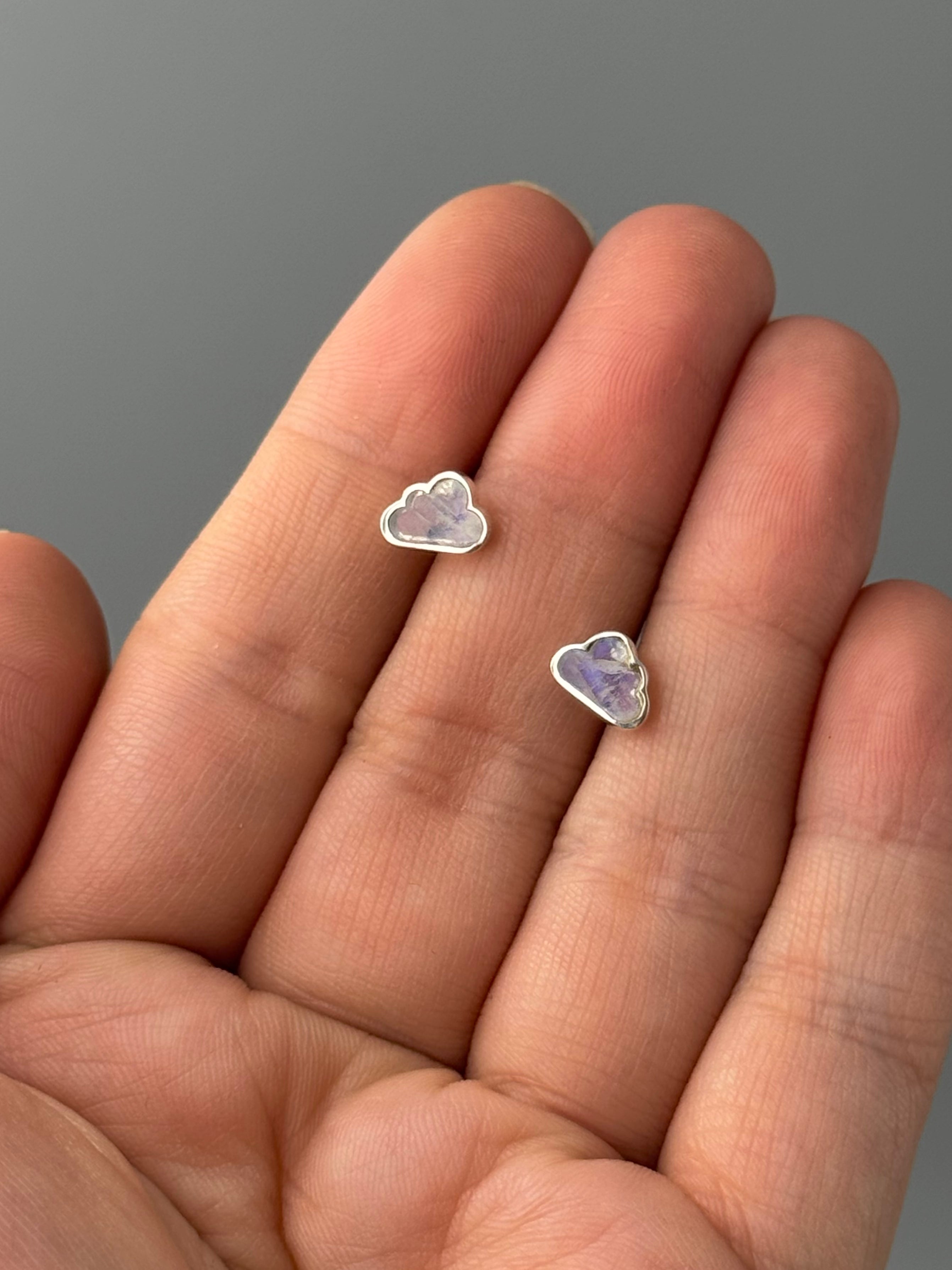 •RAINBOW MOONSTONE - LIL' CLOUDS• silver stud earrings