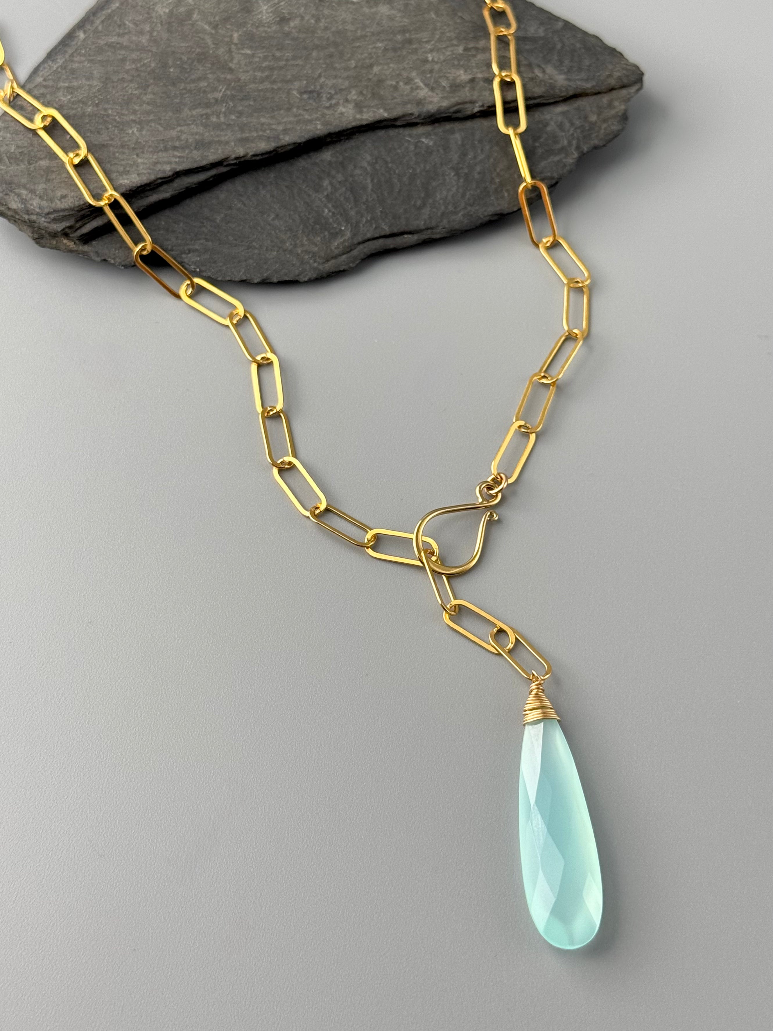 •LINKED• aqua chalcedony + gold necklace (ADJ to 19")