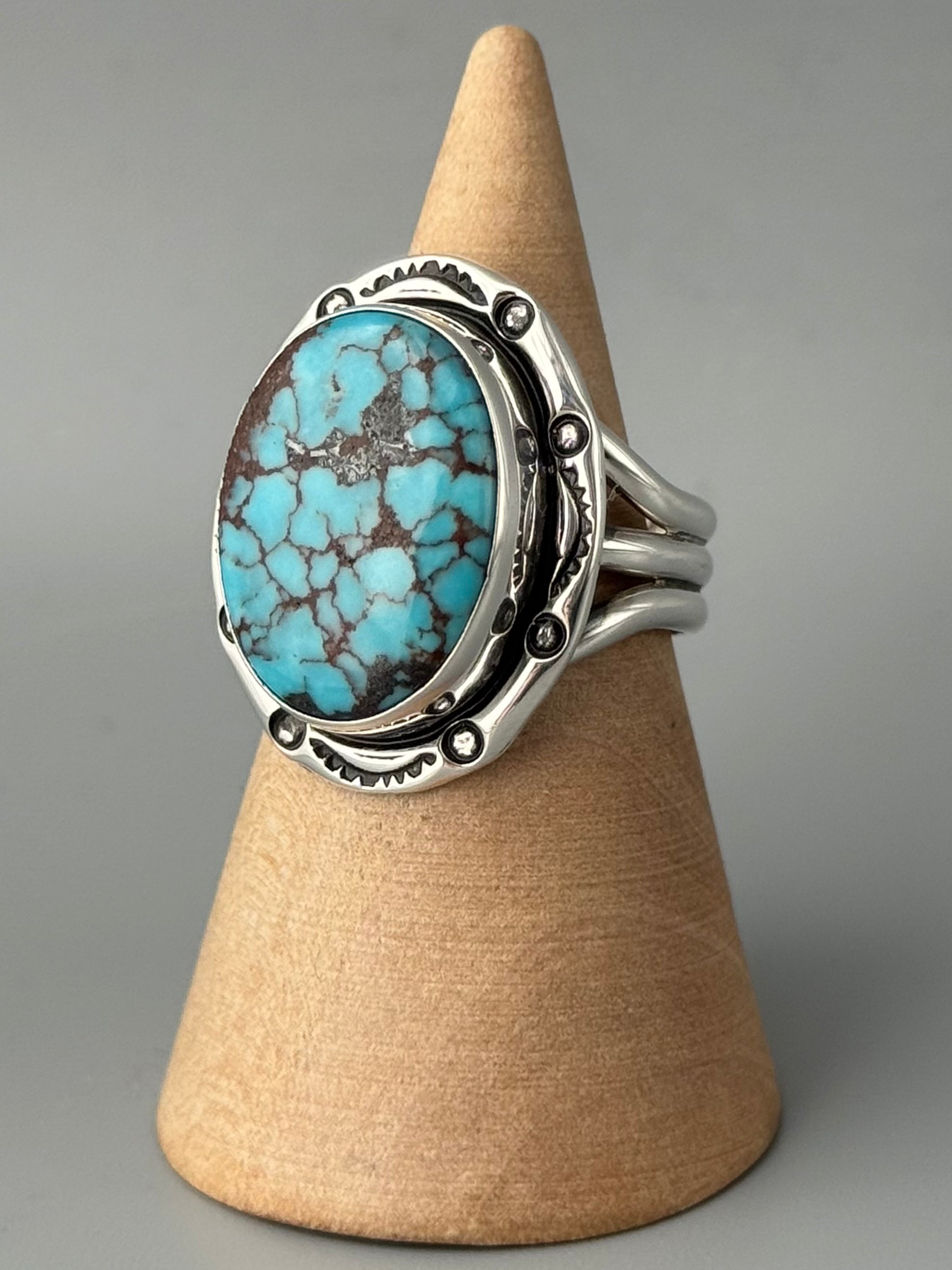 •EGYPTIAN TURQUOISE - SHÁ• Navajo silver ring (size 8)