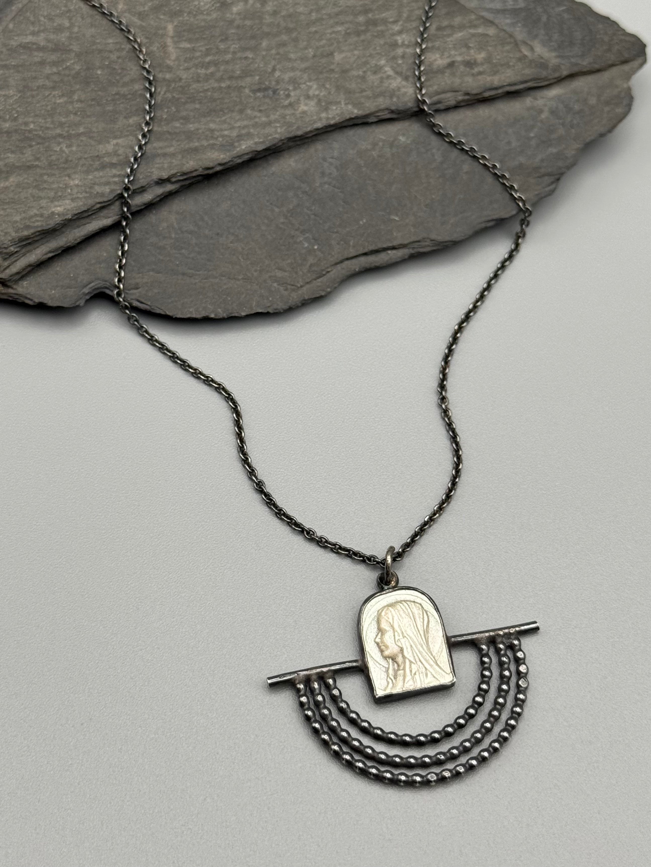 •MARY• mother of pearl + silver cameo necklace (18.5" long)