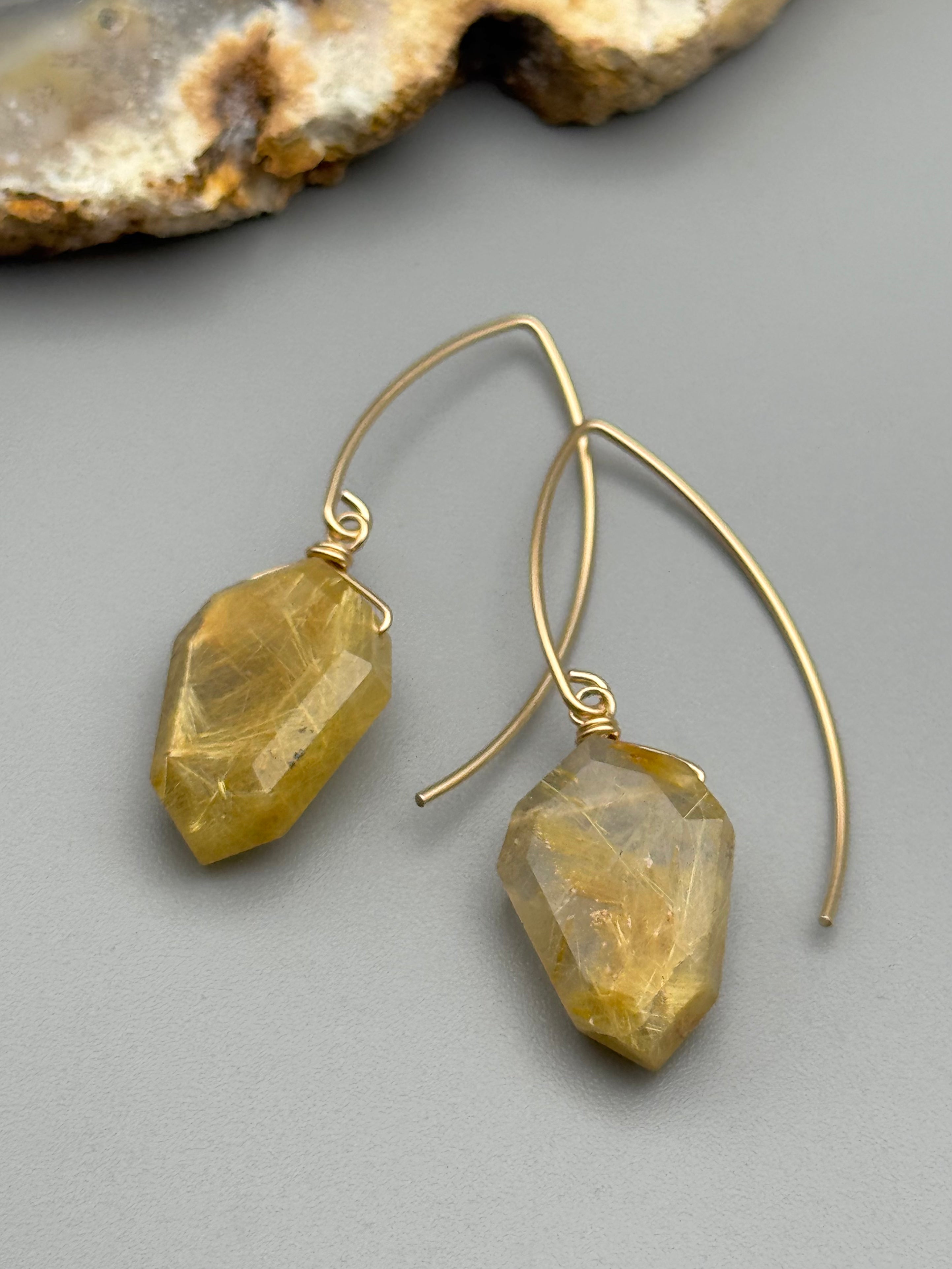 •STRAY• rutilated quartz petal + gold earrings