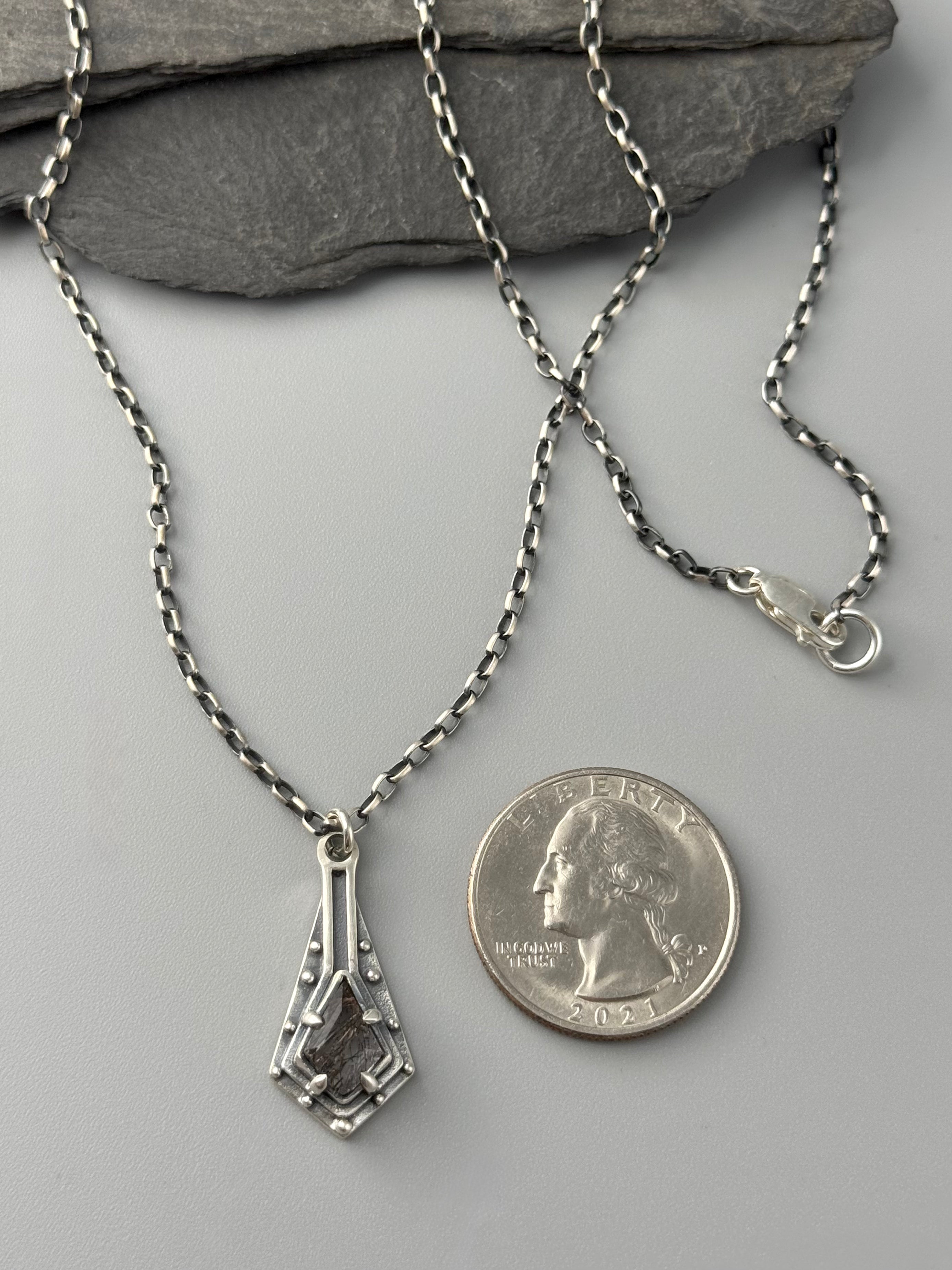 •MAIDEN SHIELD• tourmalinated quartz + silver necklace (18" long)