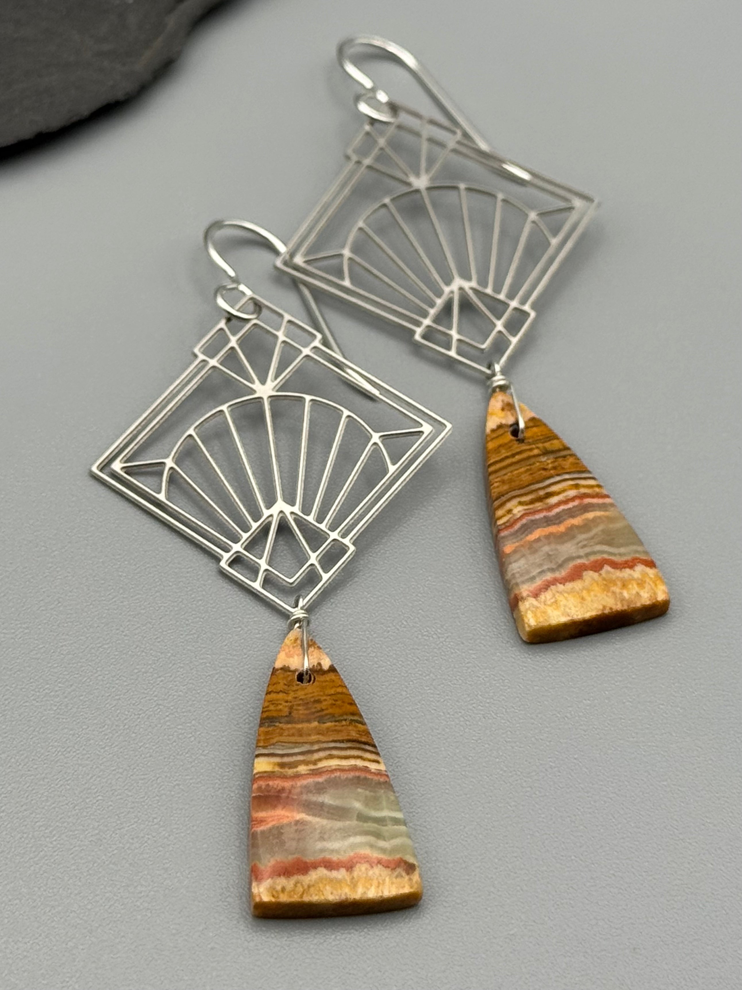 •DECO DIAMOND• picture jasper + silver earrings