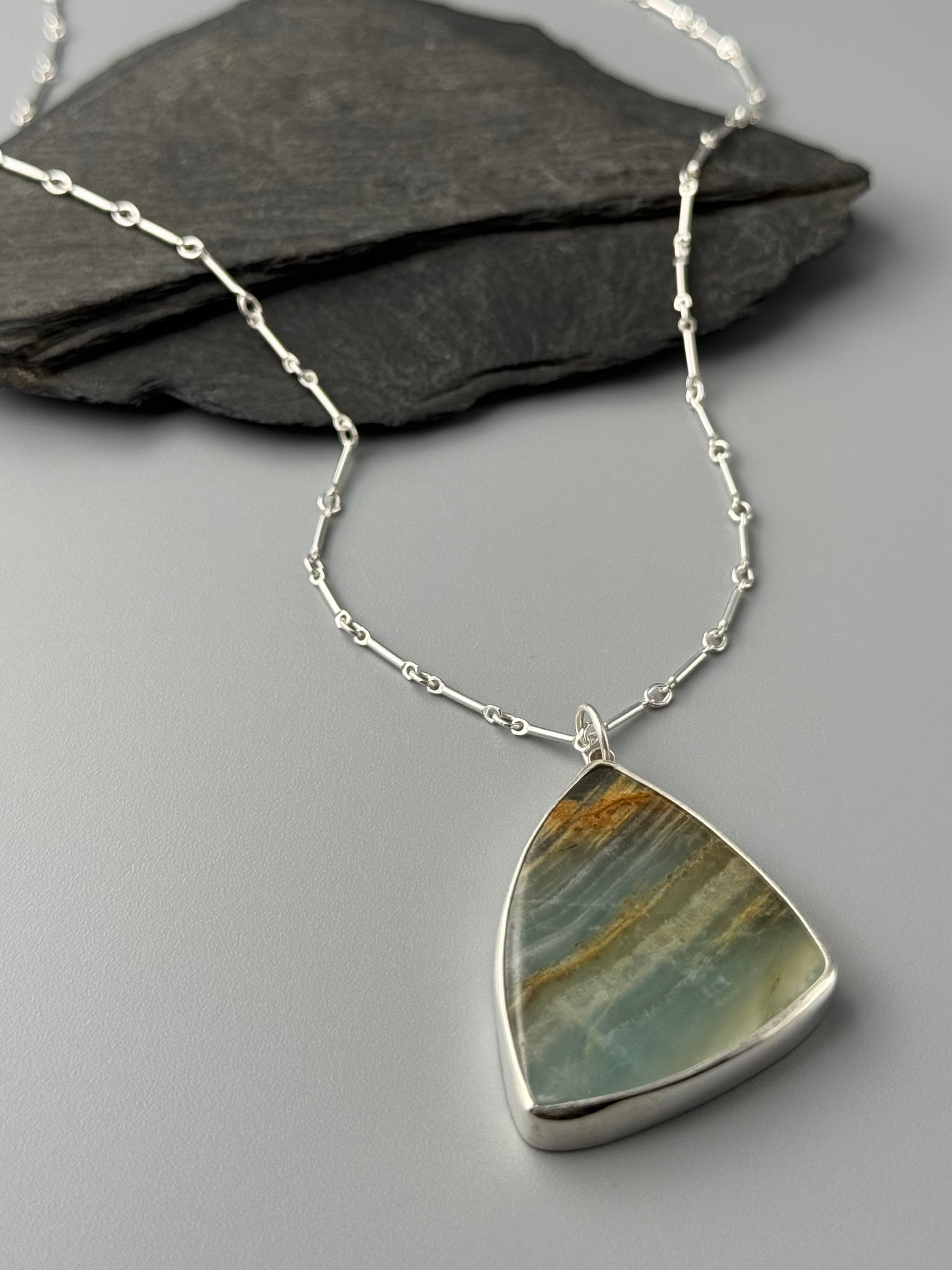 •HARMONY• blue calcite + olive branch + silver necklace (18" - 21" long)