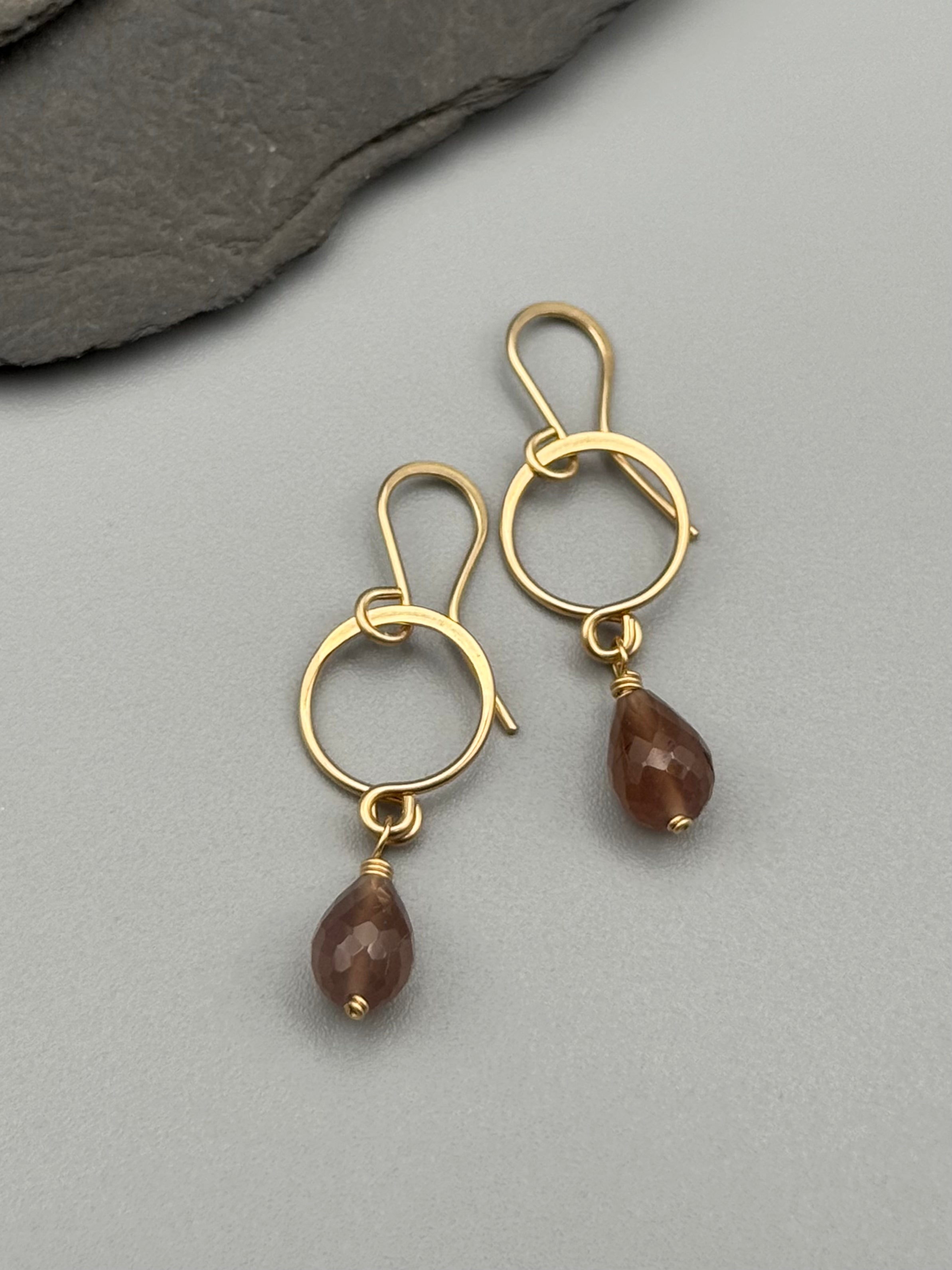 •DROPLET• chocolate moonstone + gold dangle earrings