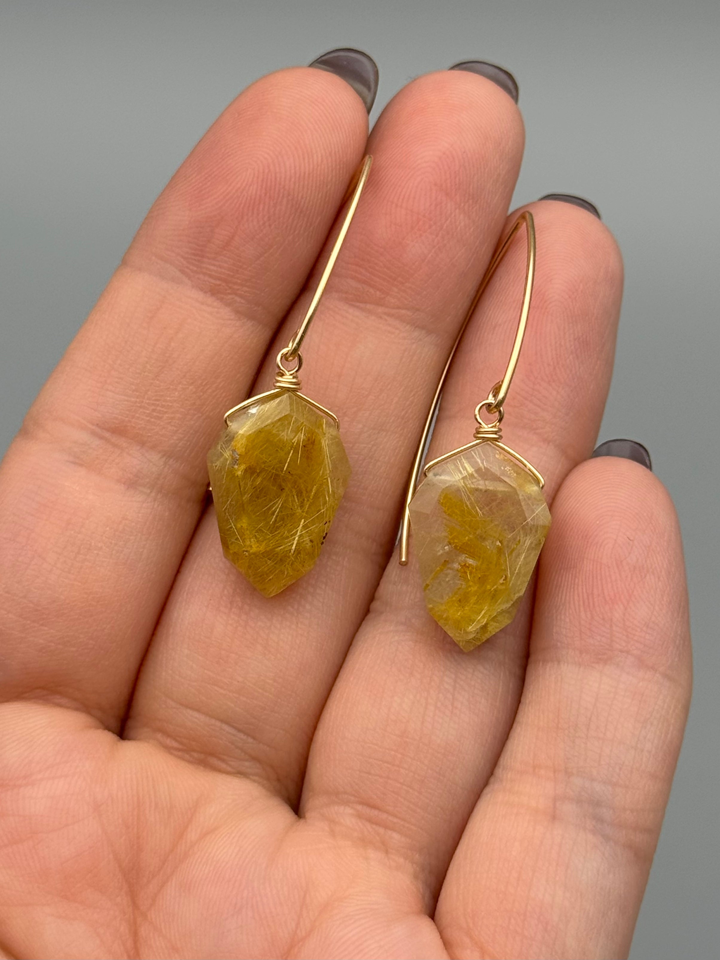 •STRAY• rutilated quartz petal + gold earrings