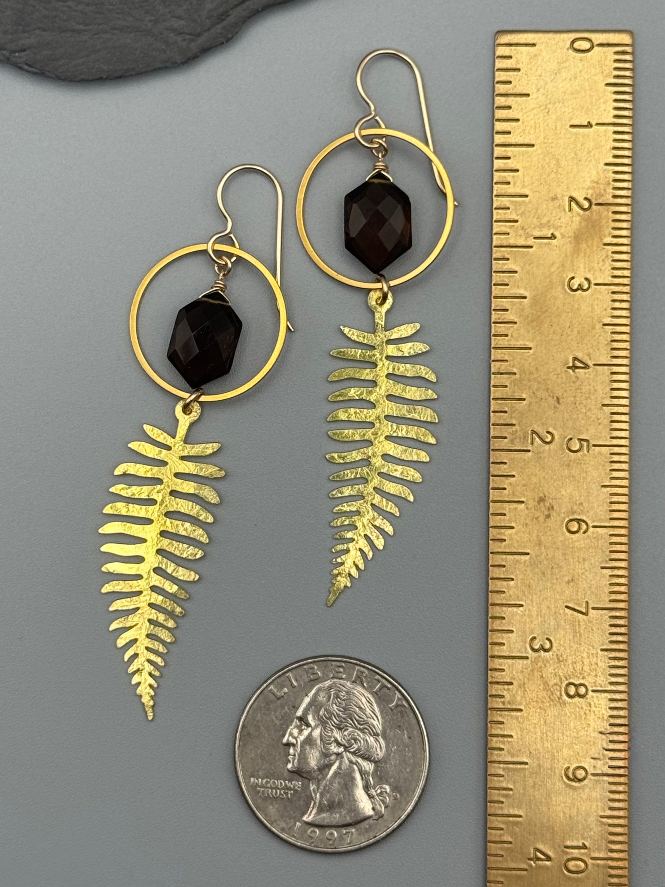 •DANCING FERN• smoky quartz + gold earrings