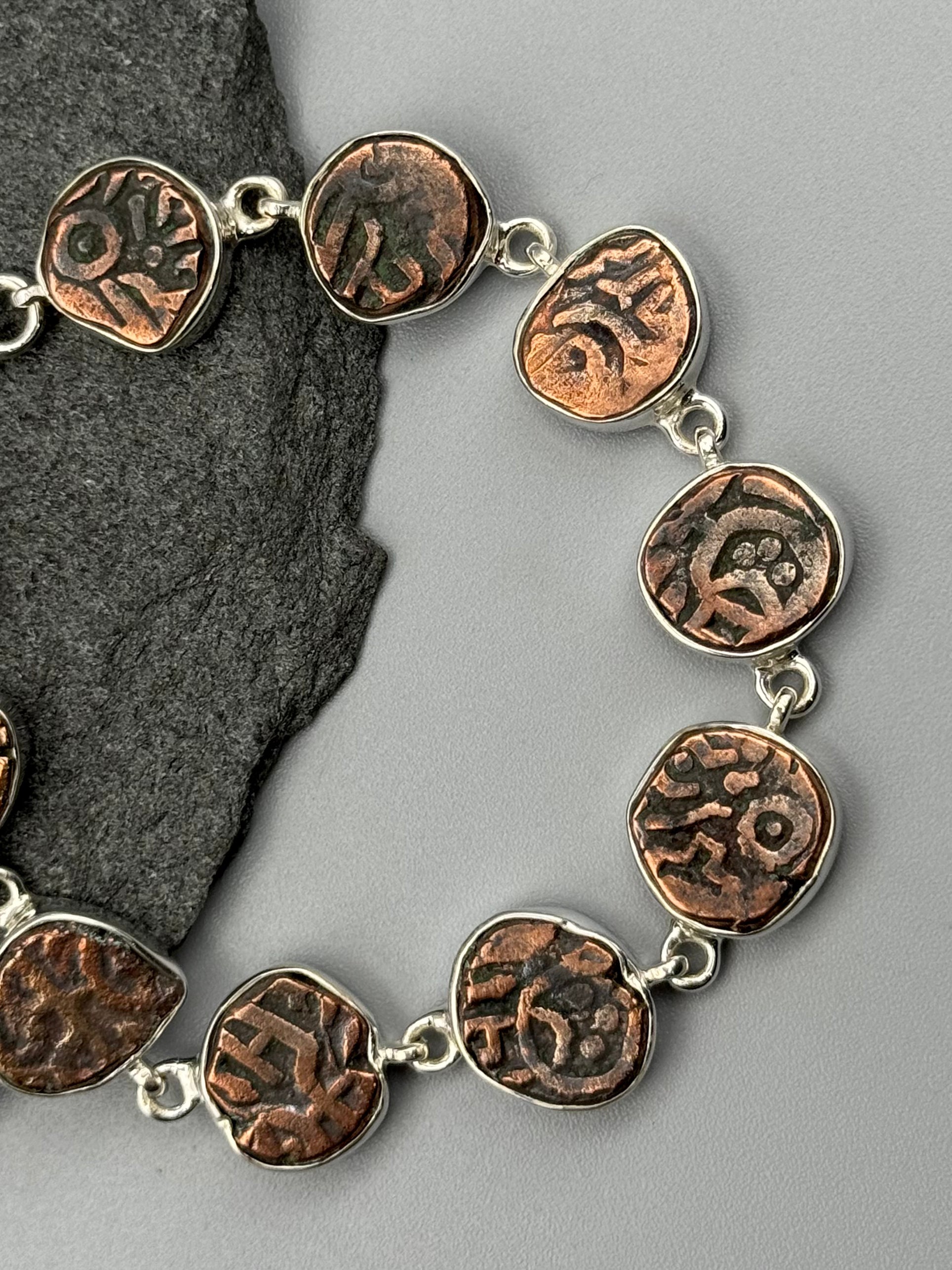 •COIN FRAGMENTS• linked silver bracelet (7.25" - 8.5")