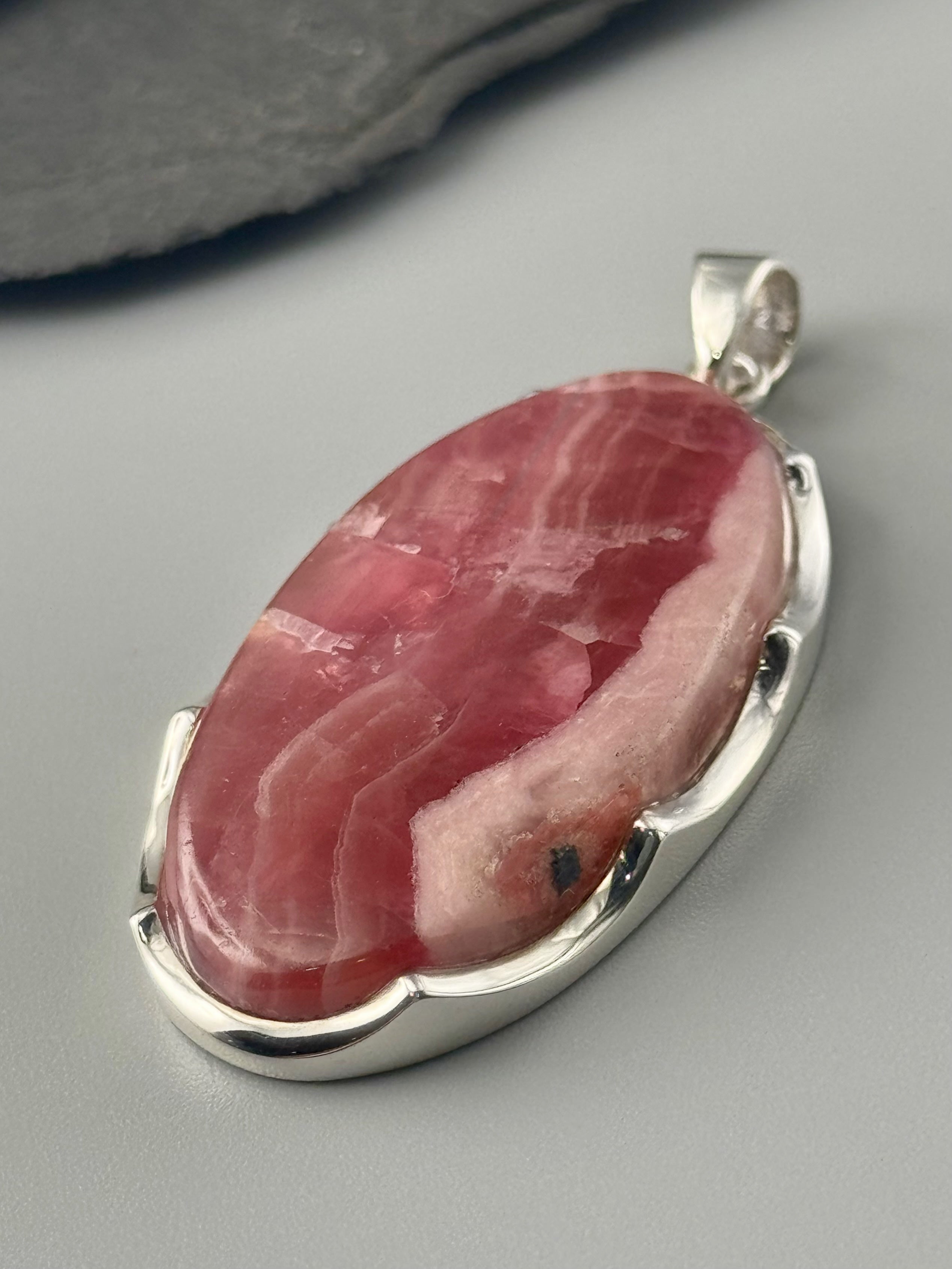 •RHODOCHROSITE OVAL - SCALLOPED - 2• sterling silver pendant