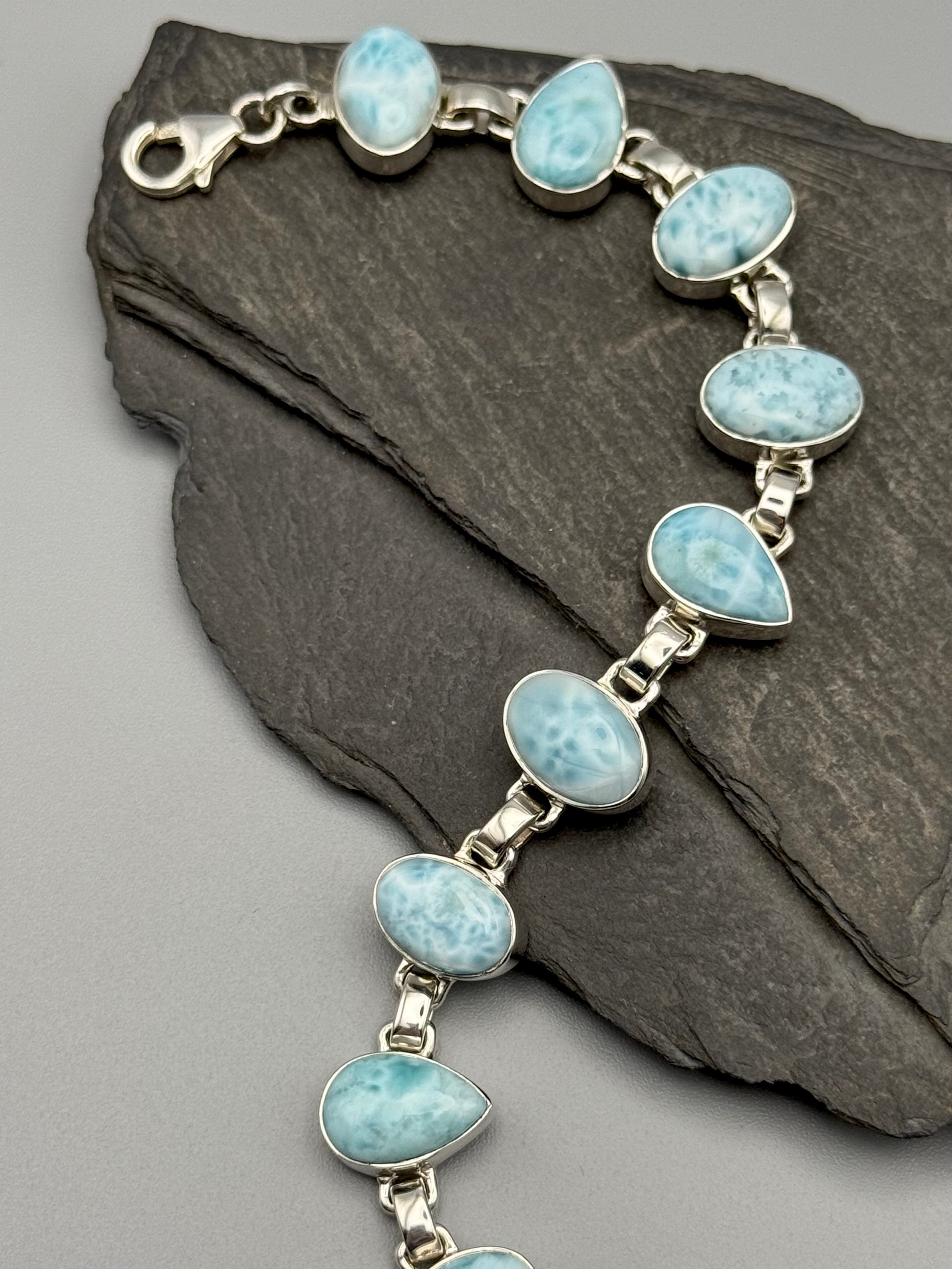 •LARIMAR - GEO MIX• linked silver bracelet (6.5" - 7.5")