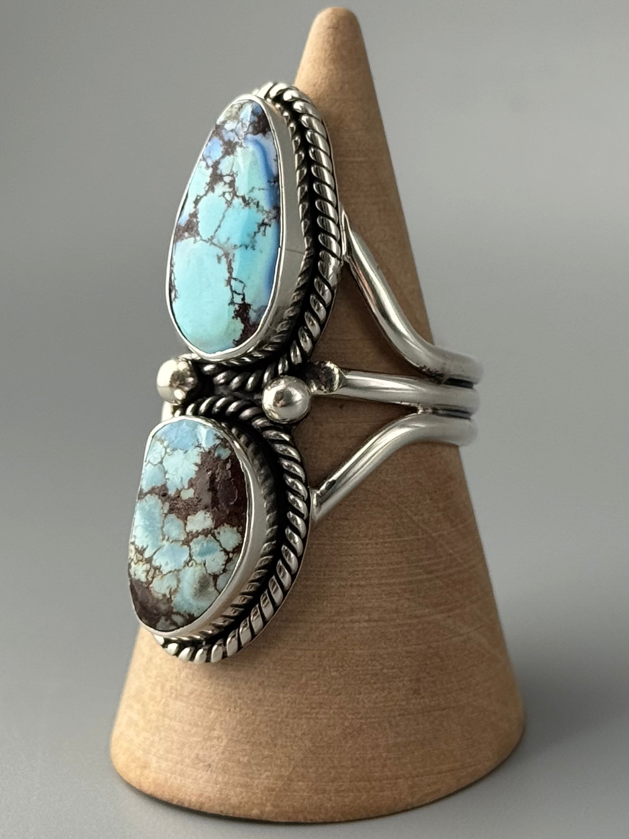 •GOLDEN HILL TURQUOISE - NAAKI• Navajo silver ring (size 9.25)