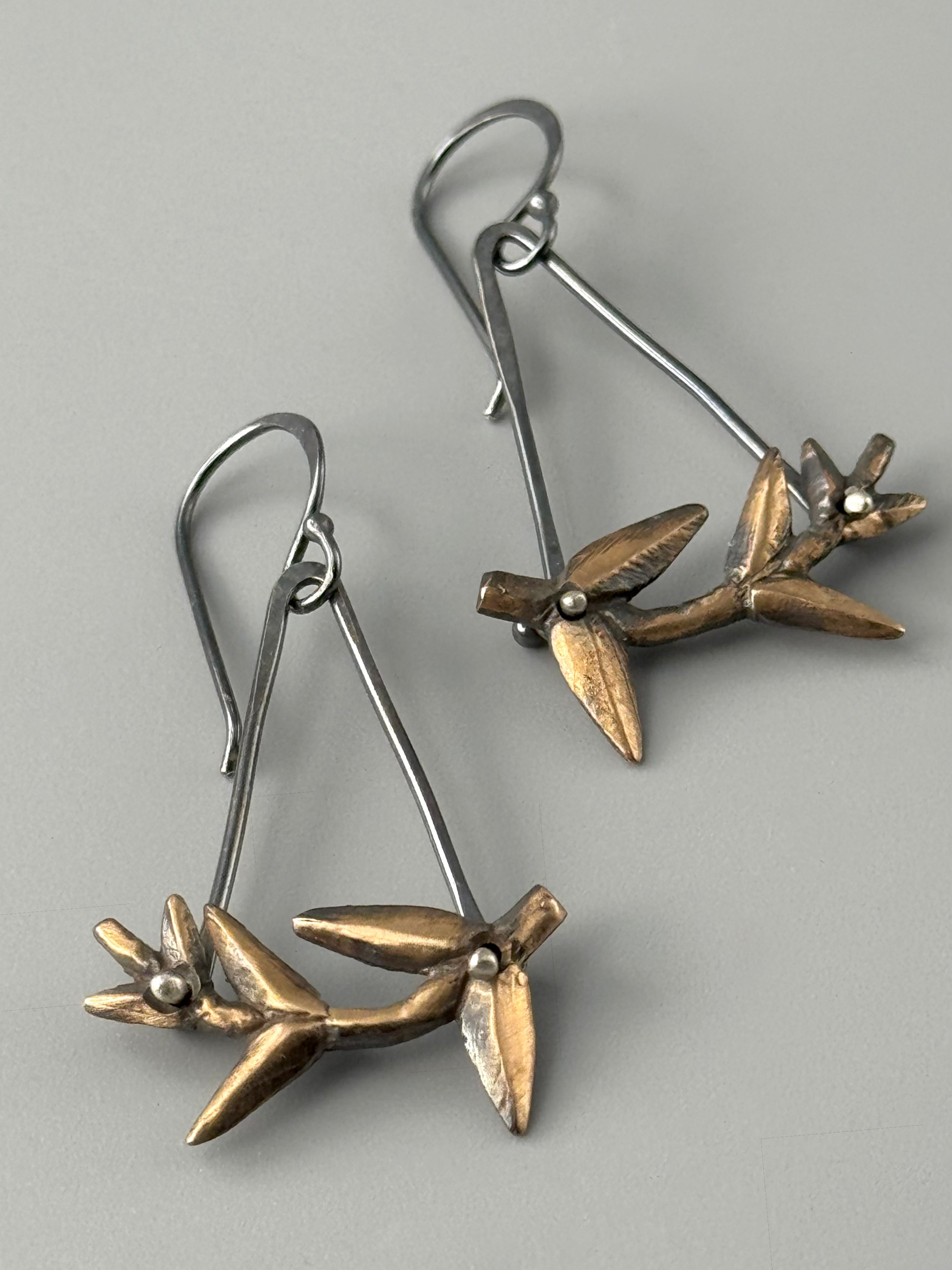 •ANGLED LEAF• mixed metal dangle earrings