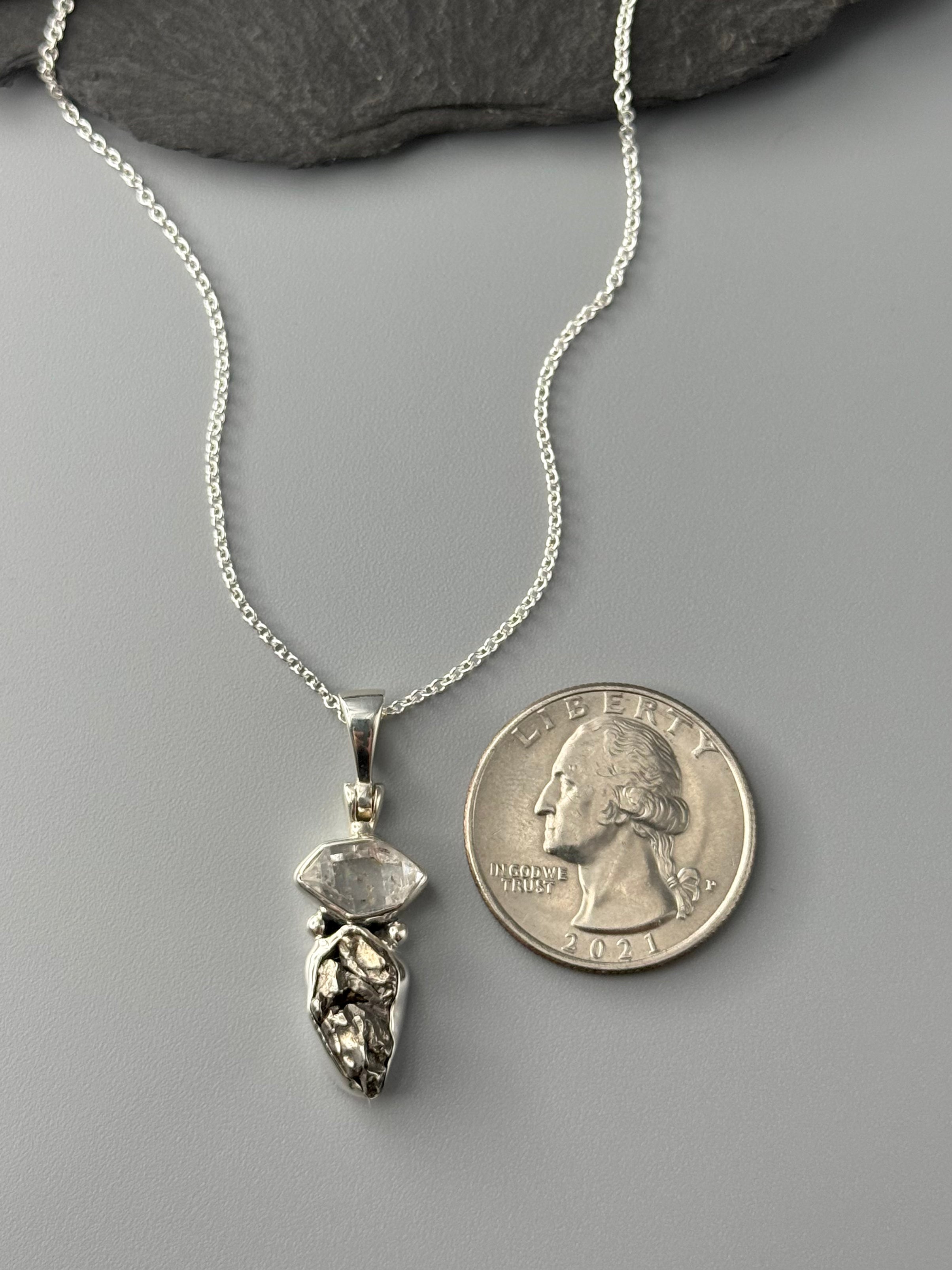 •LIL' DUO DROP• herkimer + meteorite sterling silver necklace (18" long)