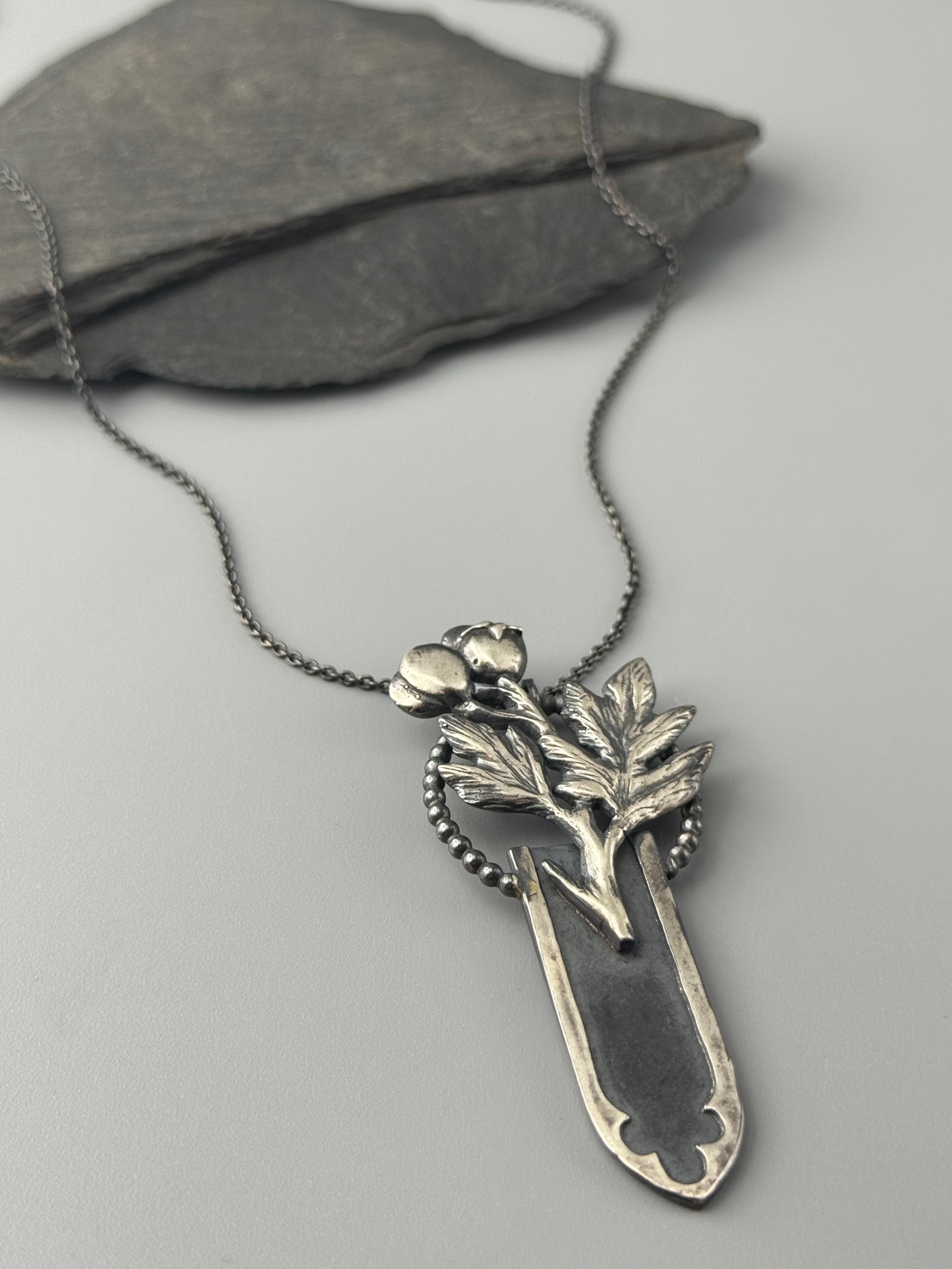 •GOTHIC ARCH + HAWTHORN• oxidized silver necklace (18" long)