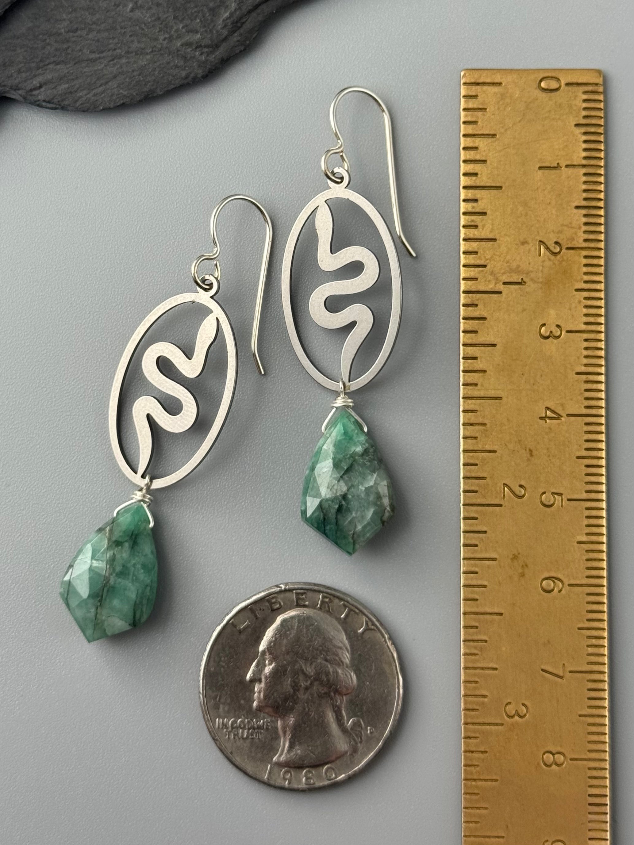 •SLITHER• emerald + silver earrings