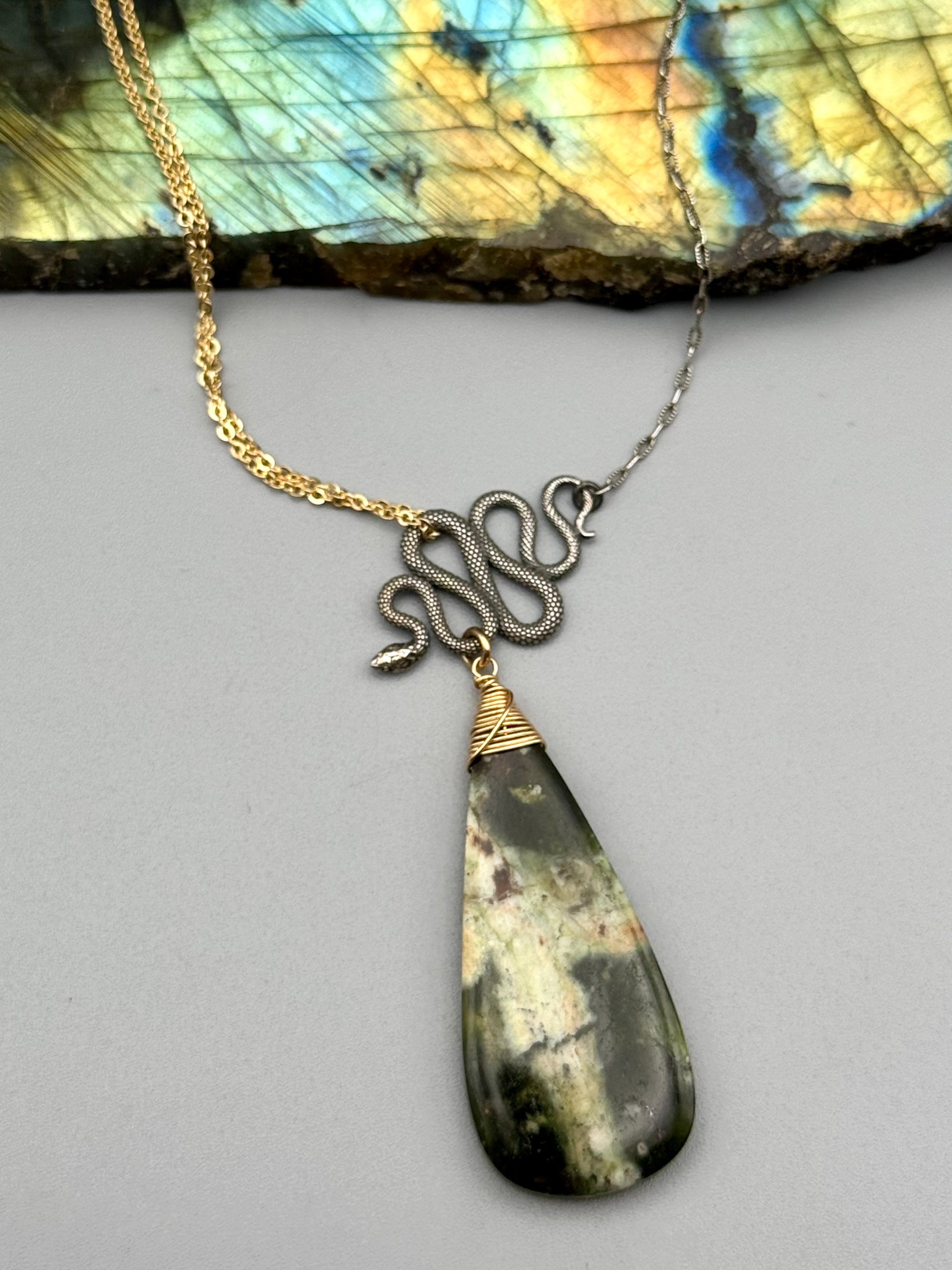 •NĀGA• chrome chalcedony + mixed metal necklace (18"-20" long)
