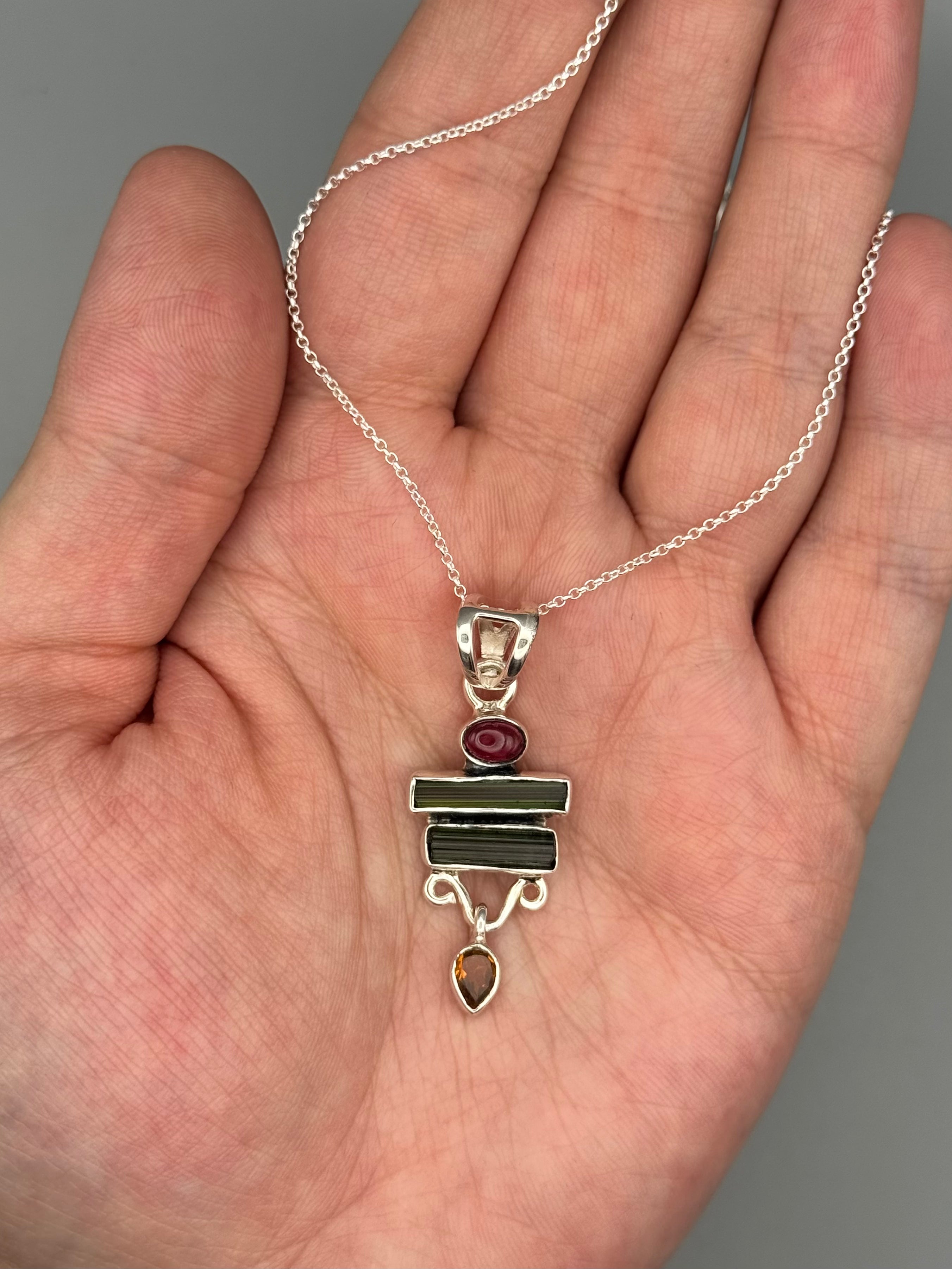 •TOURMALINE STACK• sterling silver necklace (18" long)