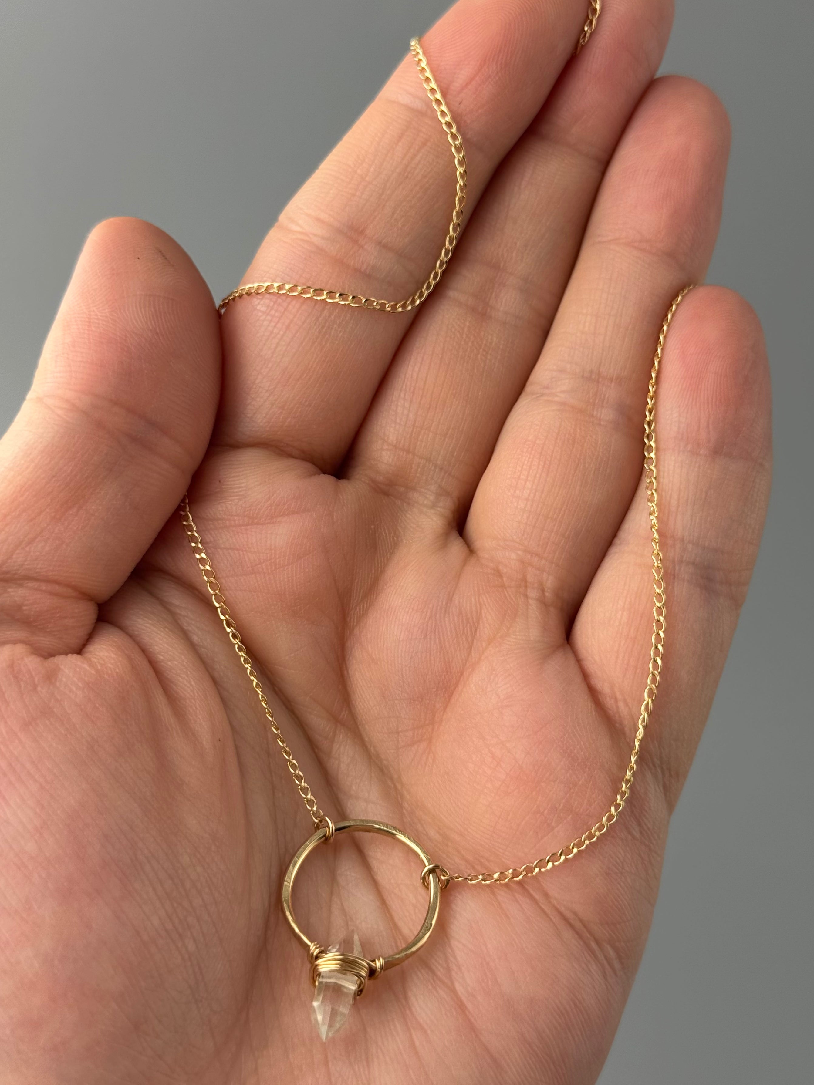 •CREST• clear quartz + gold necklace