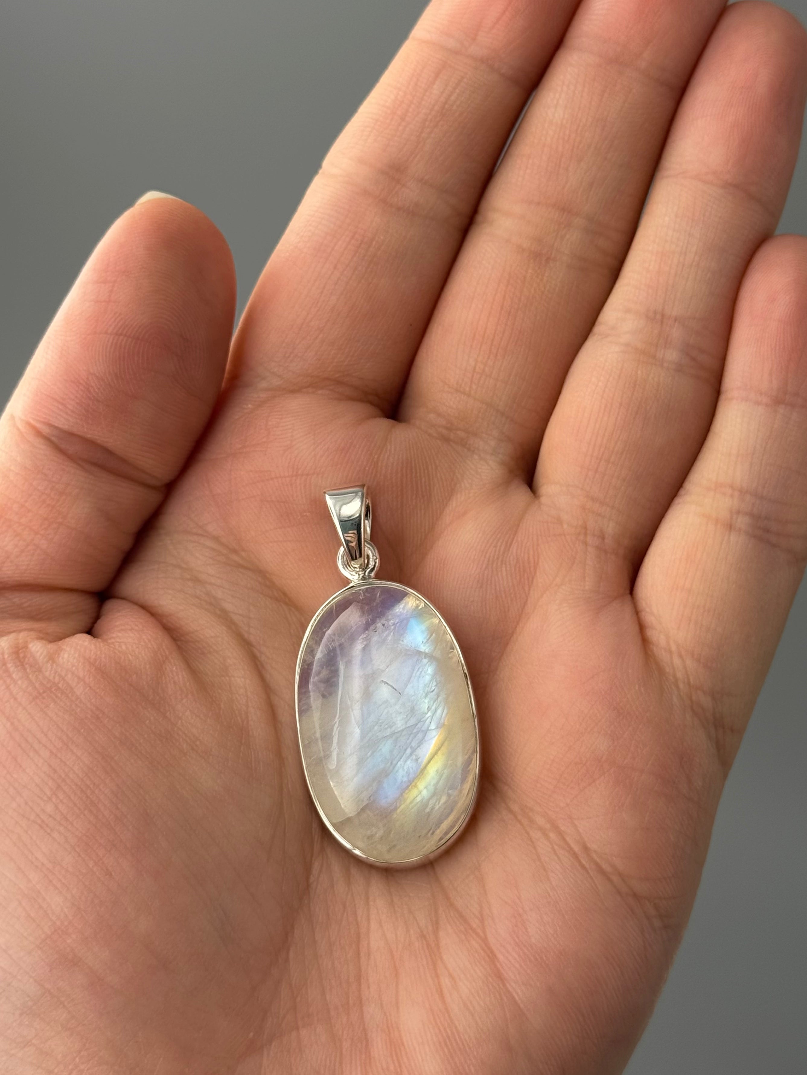 •RAINBOW MOONSTONE OVAL - 2• sterling silver pendant