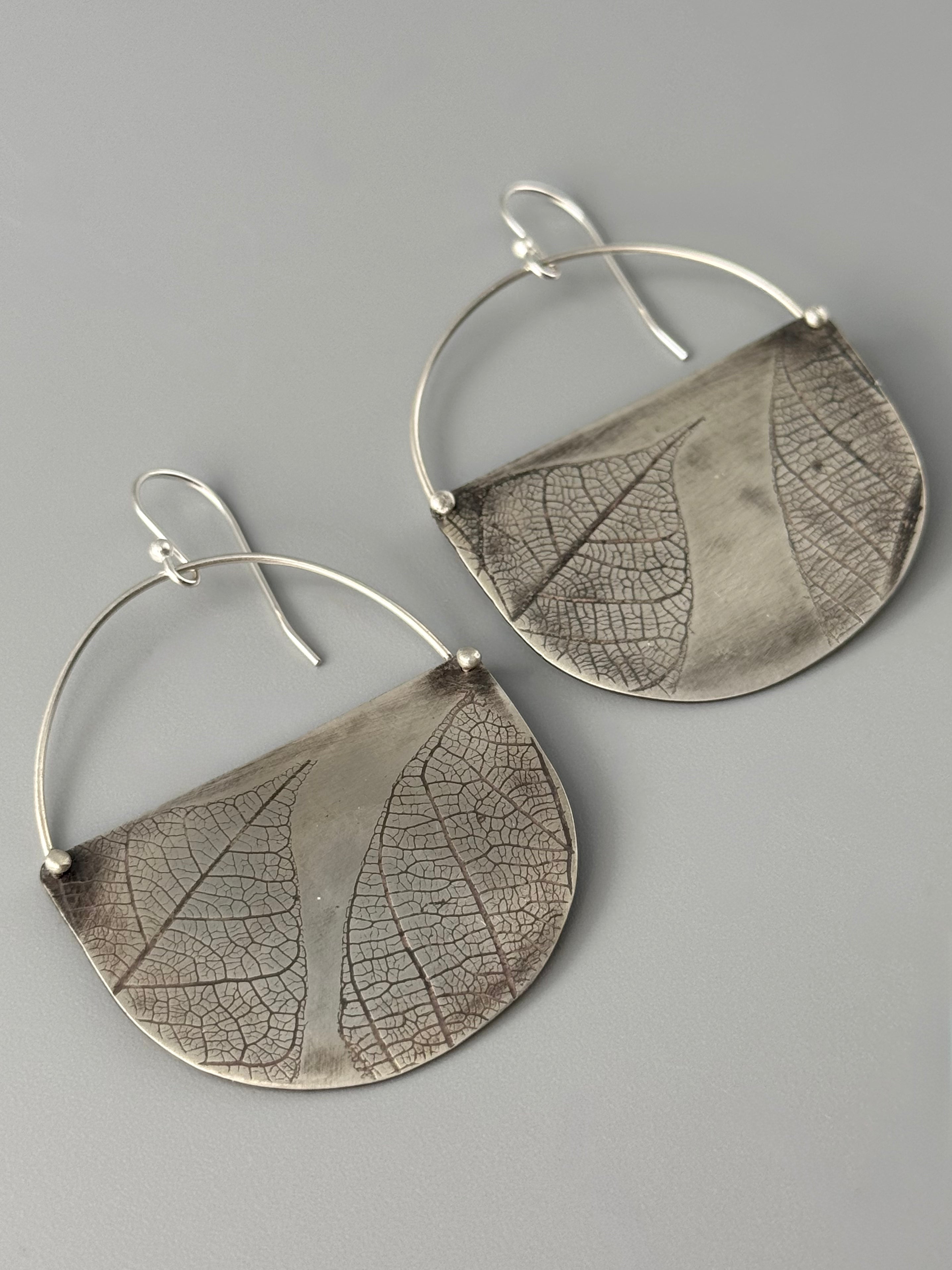 •LEAF BASKET• silver dangle earrings