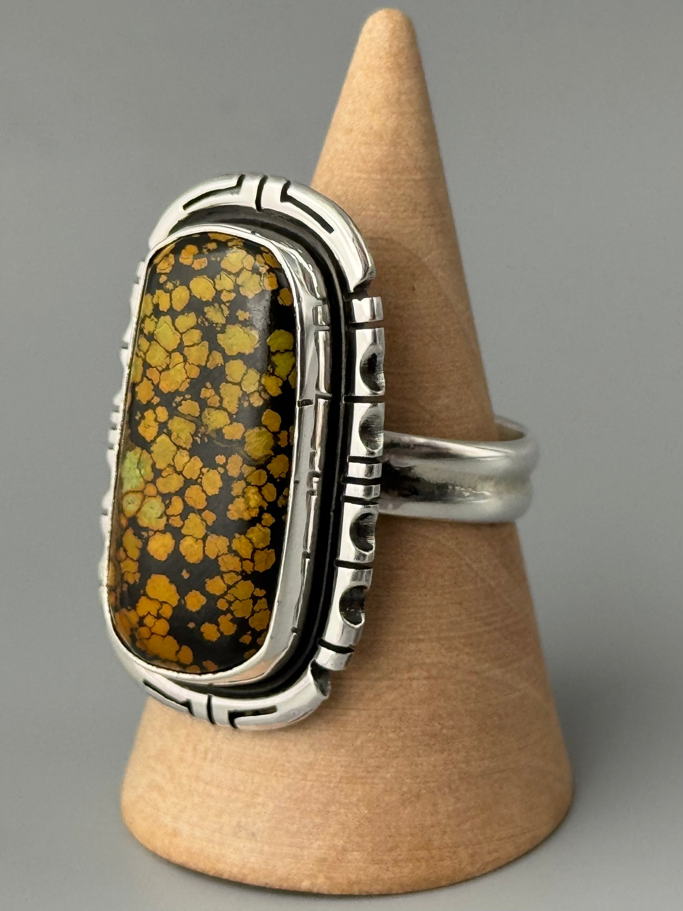 •BLACKJACK TURQUOISE - STORM• Navajo adjustable silver ring