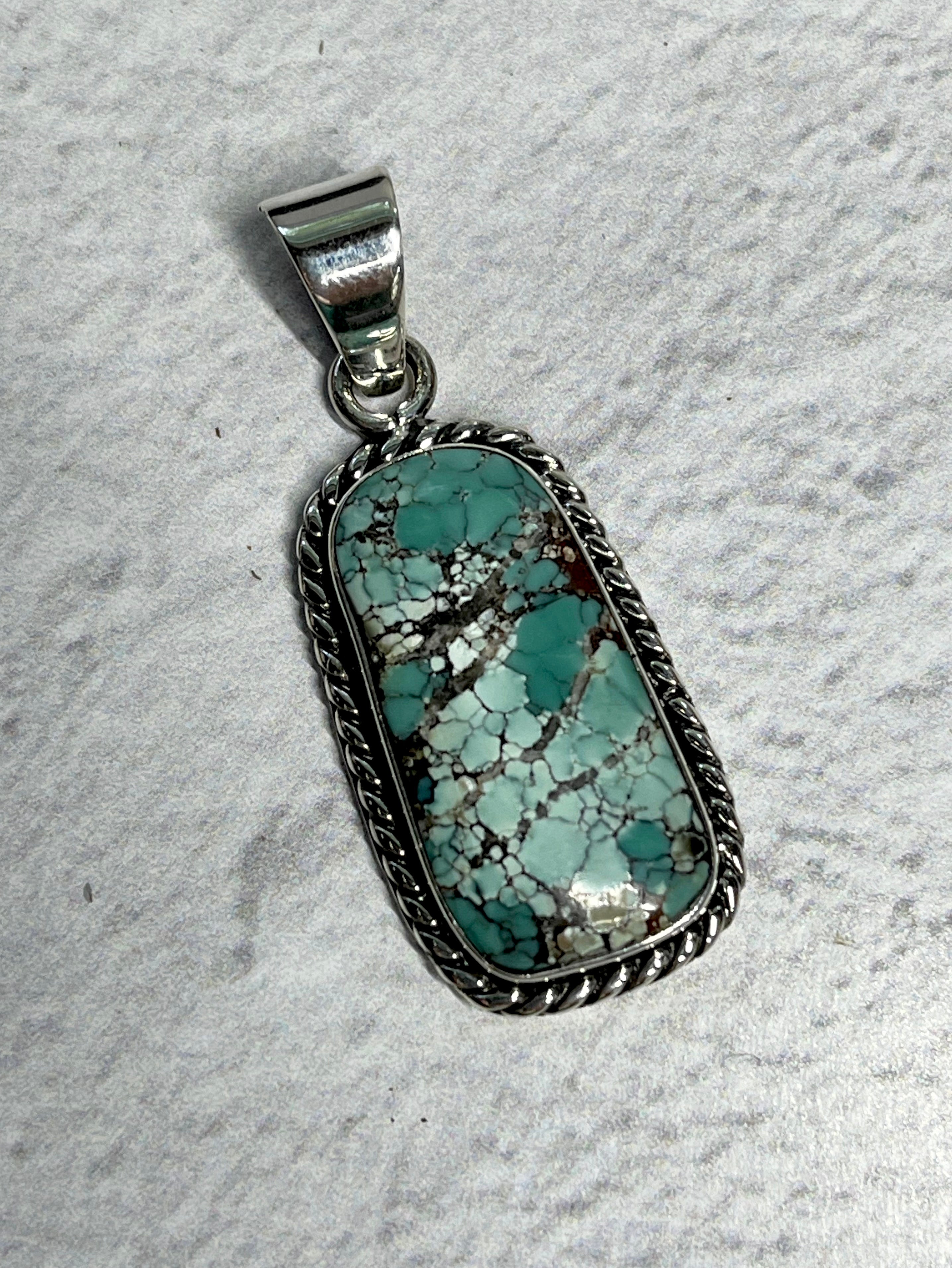 •CHINESE TURQUOISE• Navajo silver rounded rectangle pendant