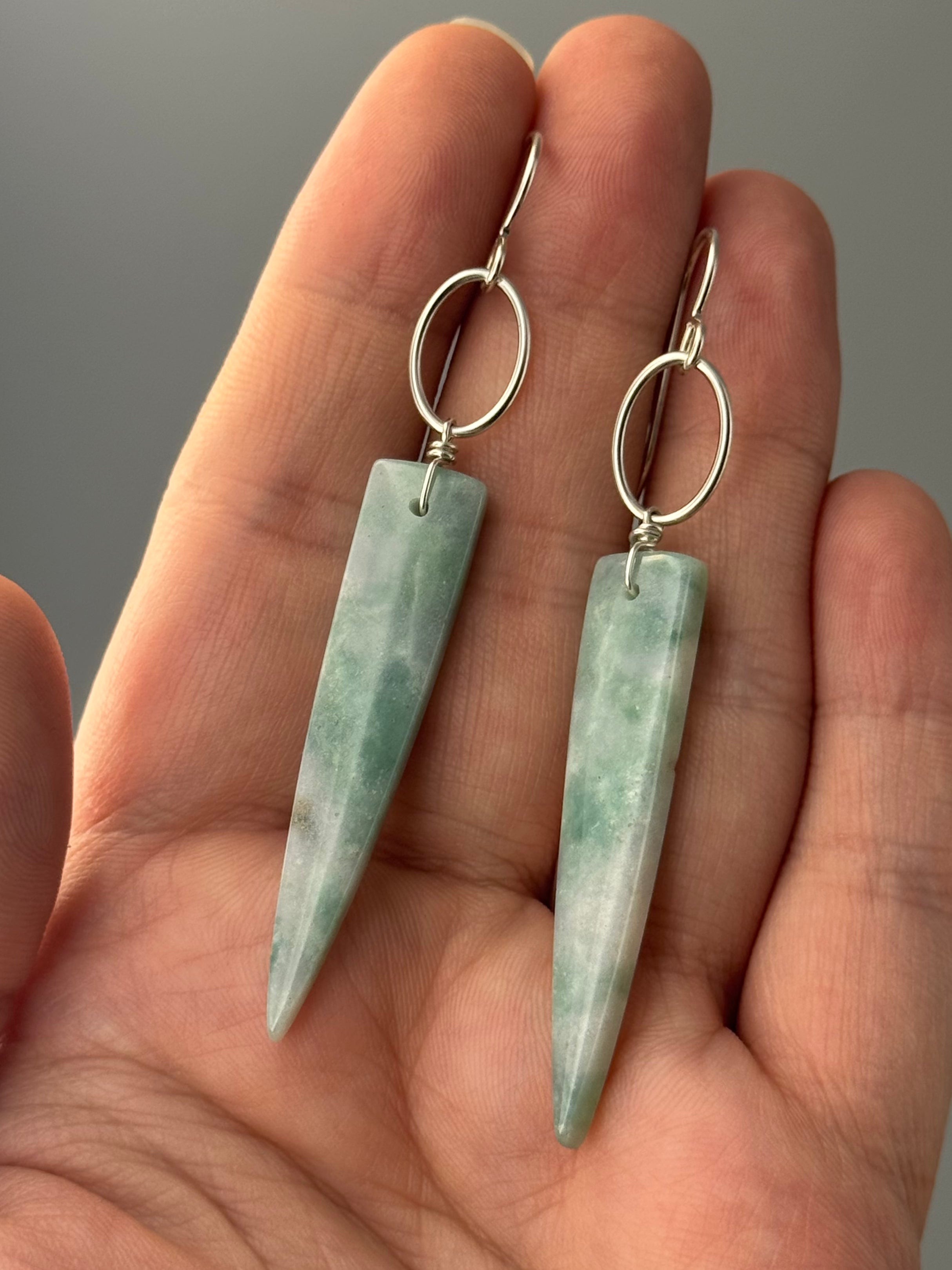 •LUNA• green mountain jade + silver earrings