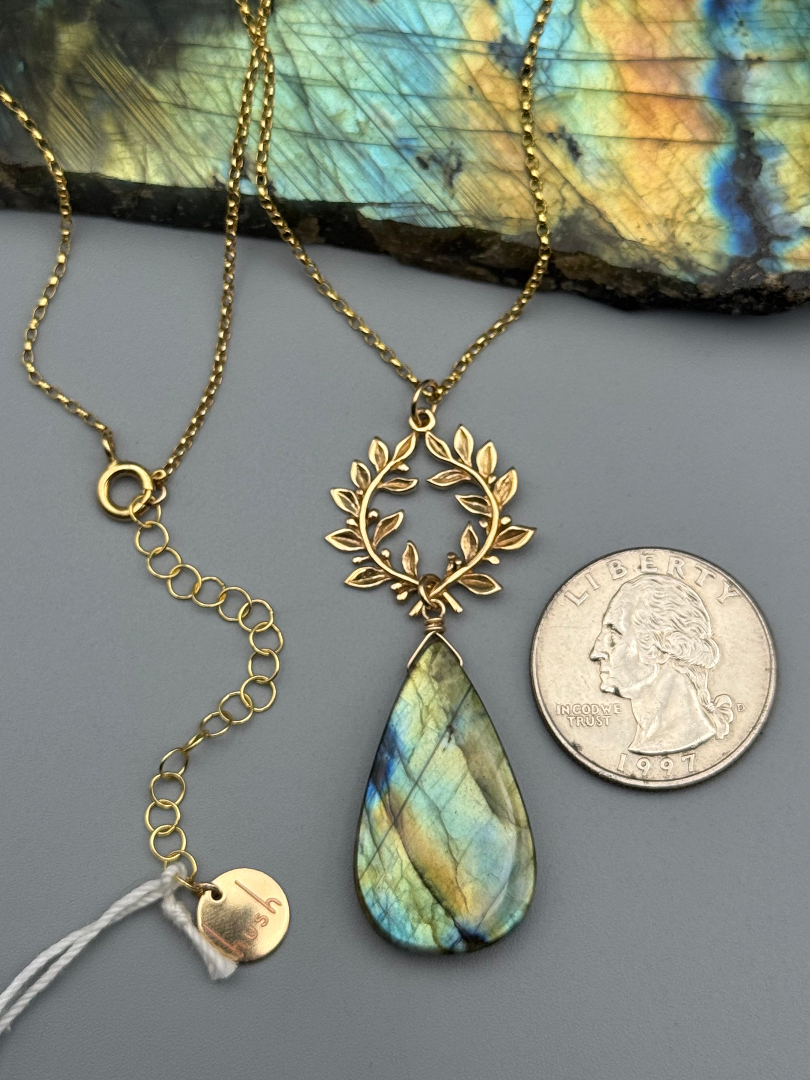 •ALCHEMY• labradorite tear + gold necklace (16"-18" long)