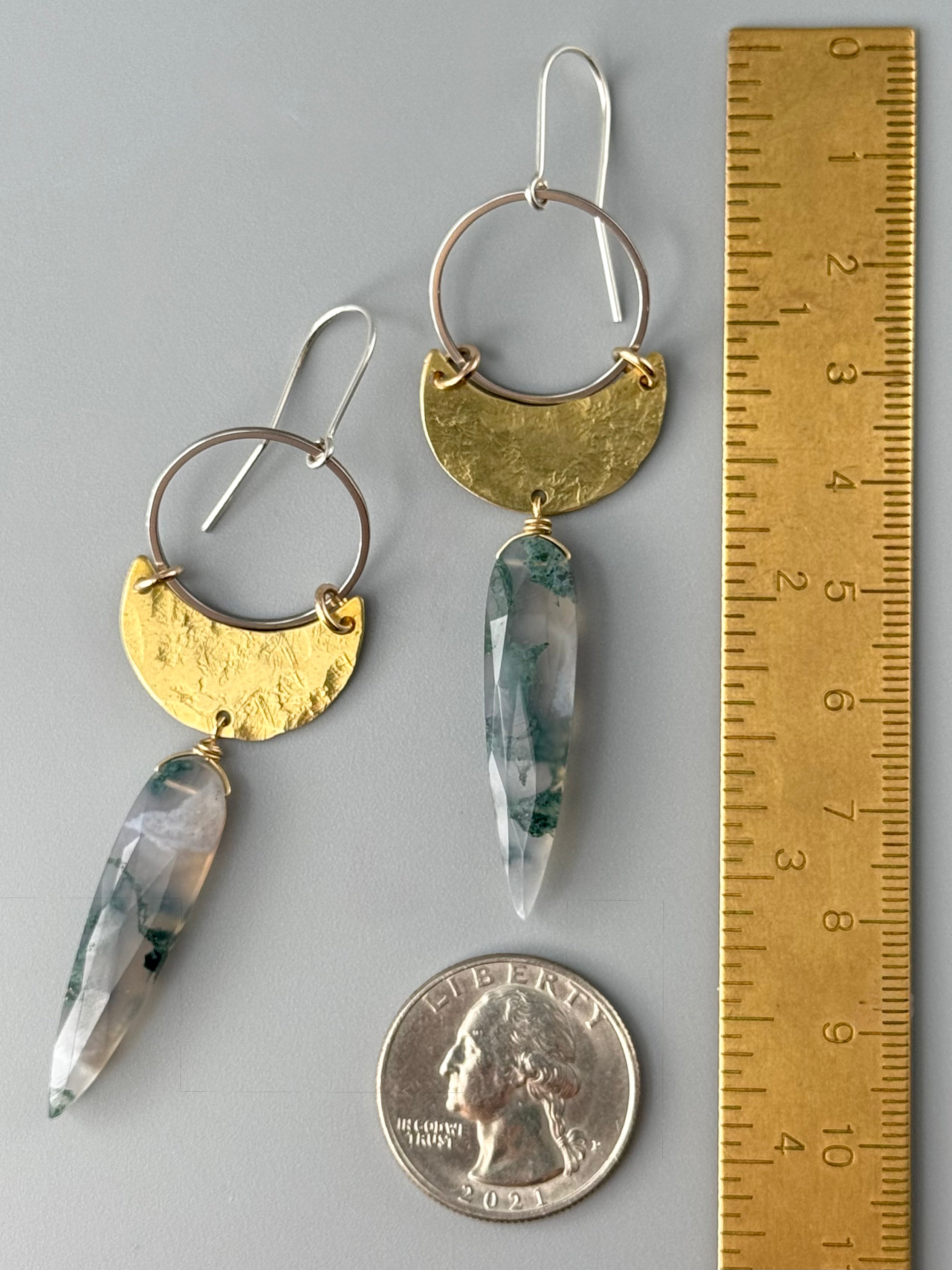 •MOON SHADOW• moss agate + mixed metal earrings