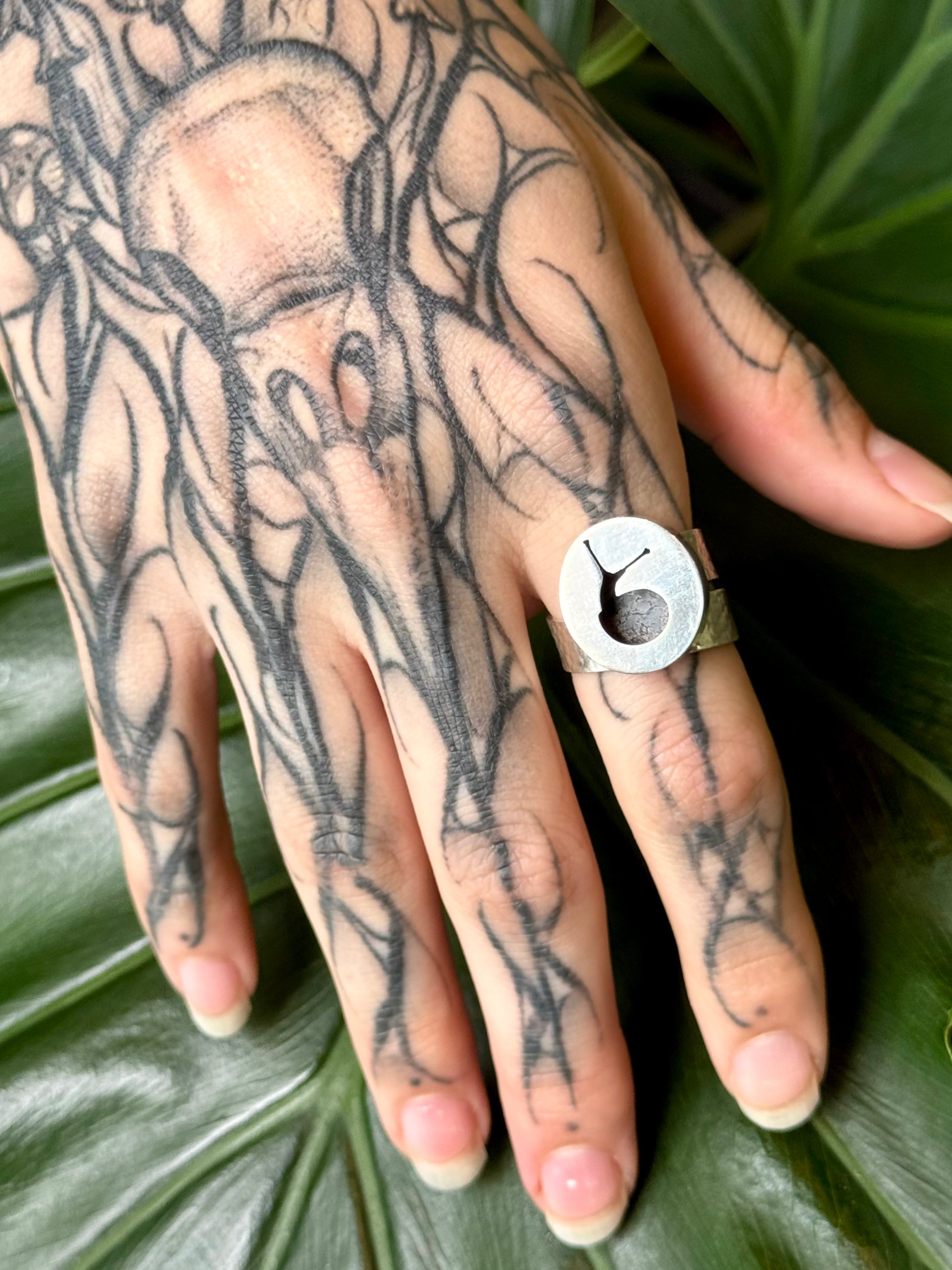 •SNAILED IT• silver snail shadowbox adjustable ring