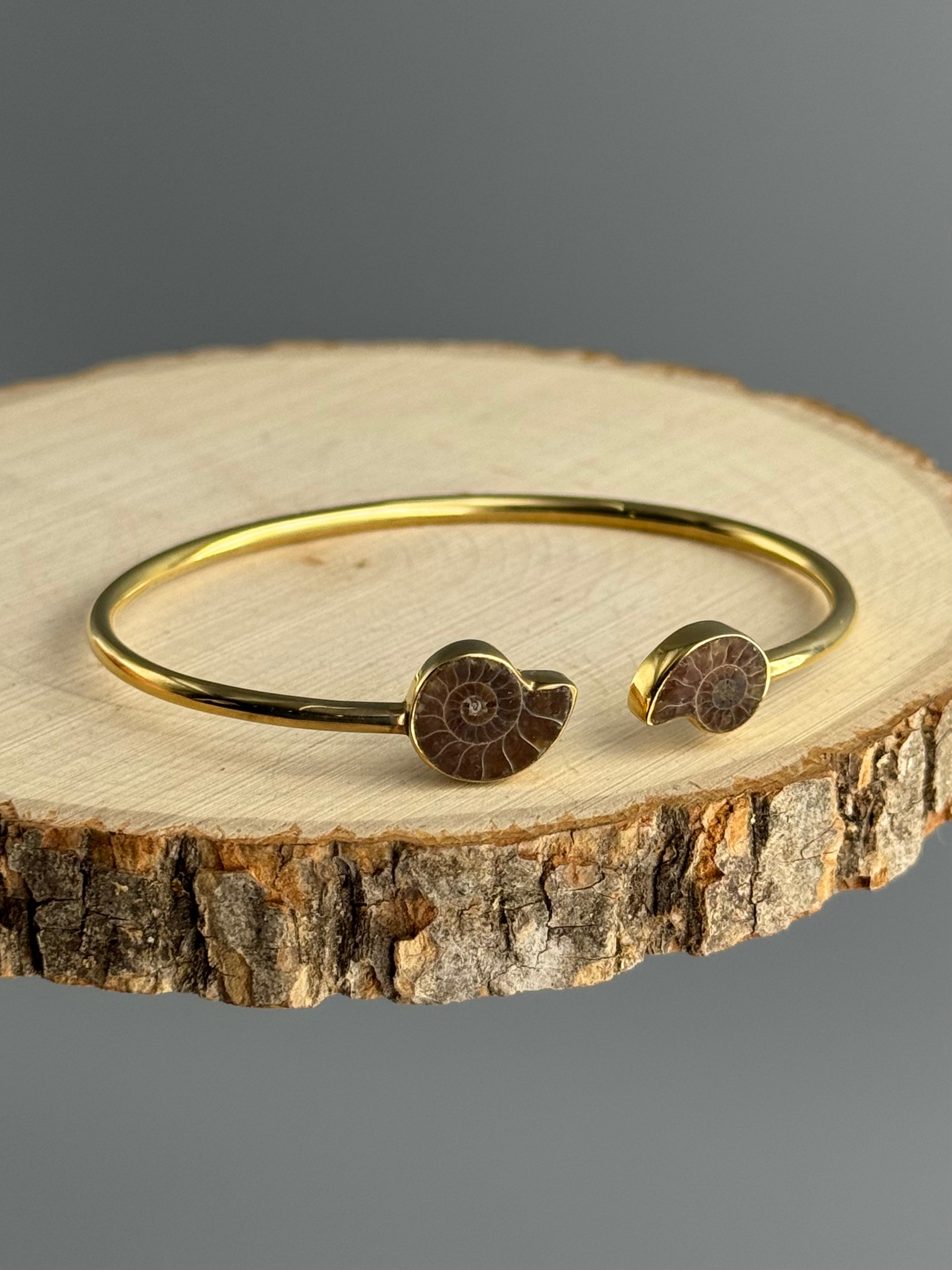 •DUO• ammonite + gold twist-on cuff bracelet