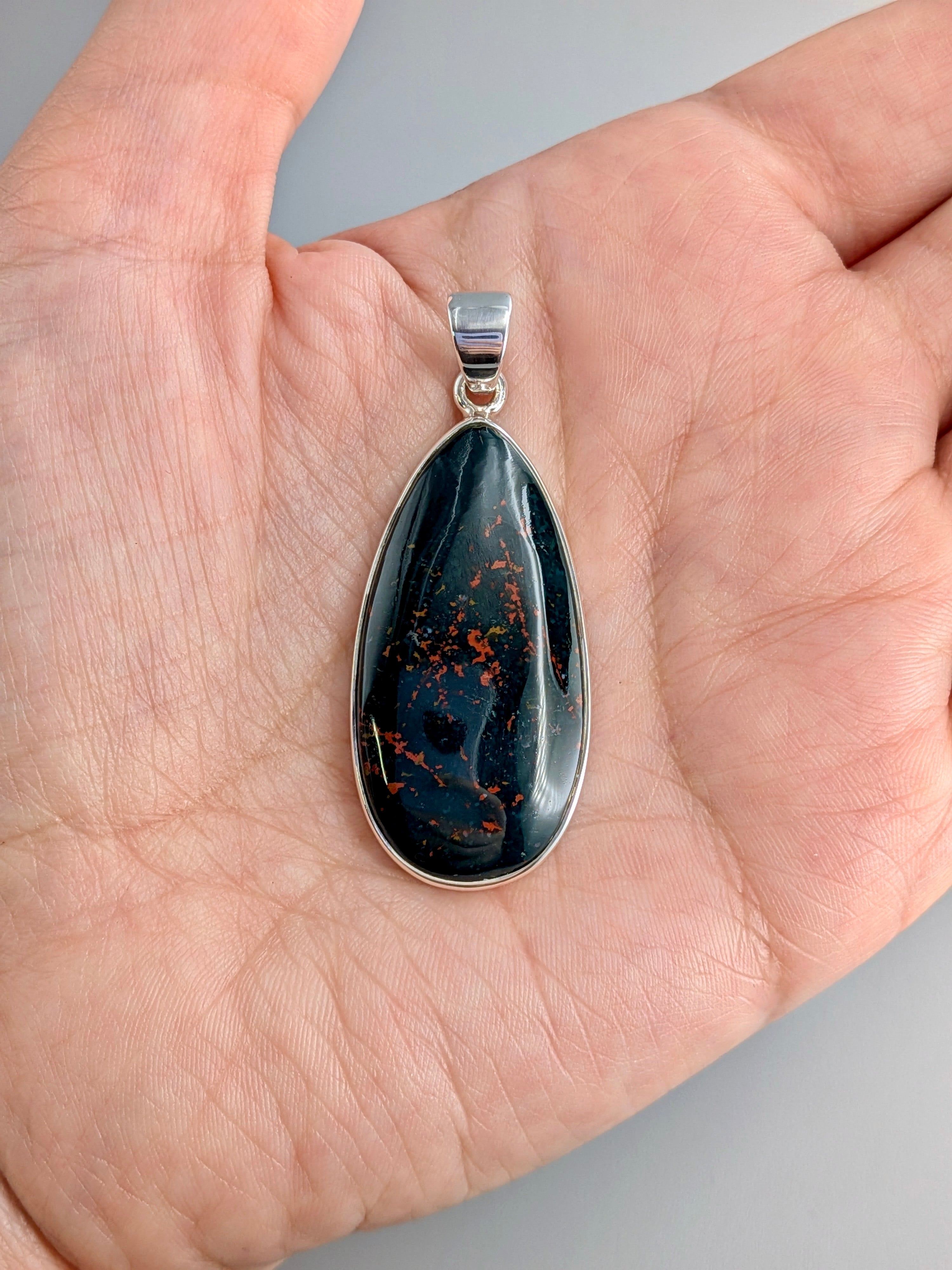 •BLOODSTONE TEARDROP - 1• sterling silver pendant